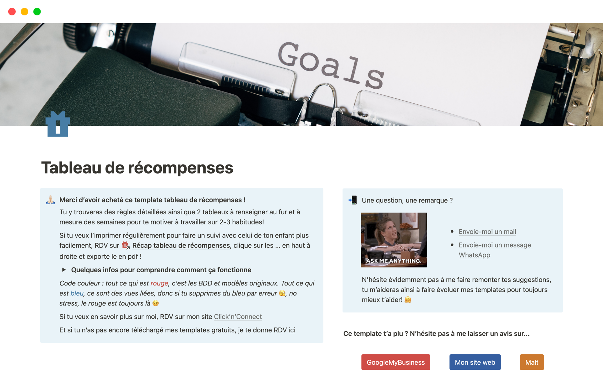 Tableau de récompenses Gratuit