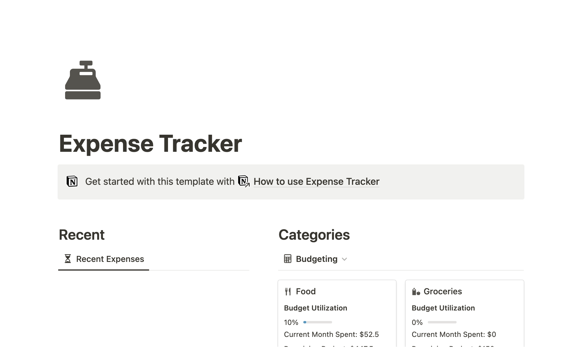Notion Template Gallery Expense Tracker