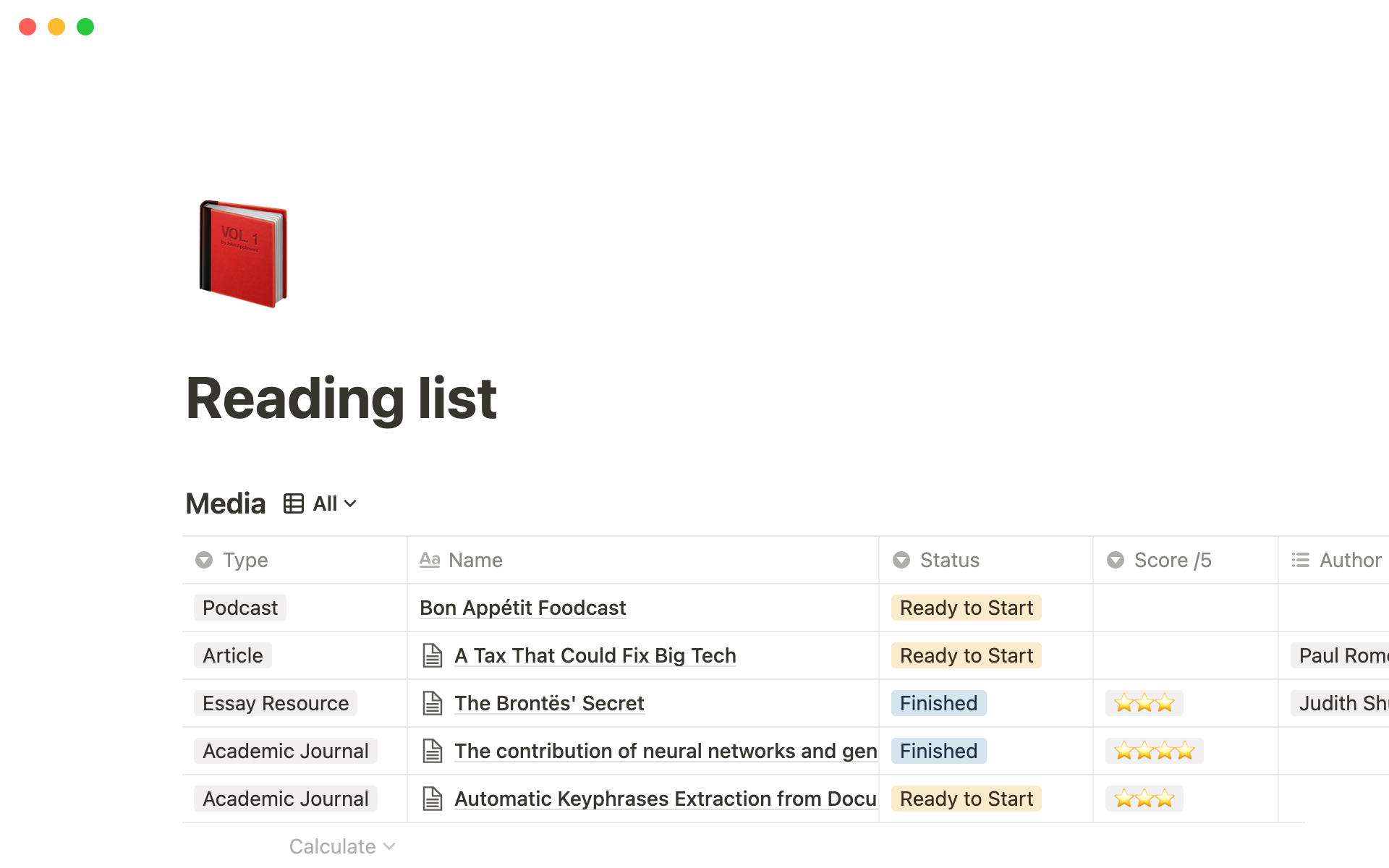 Notion Template Gallery Reading list