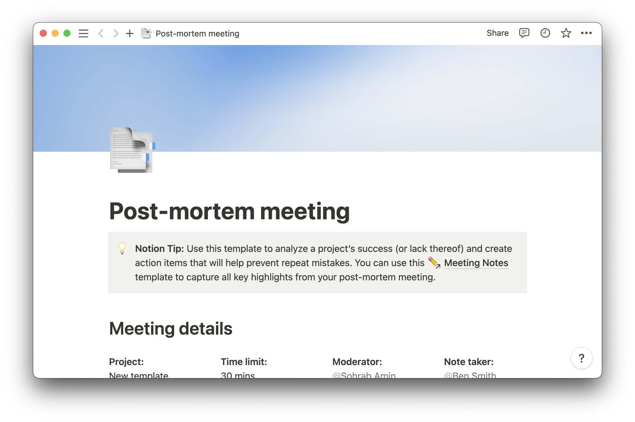 Post Moterm Meeting Template – Techno PM - Project Management