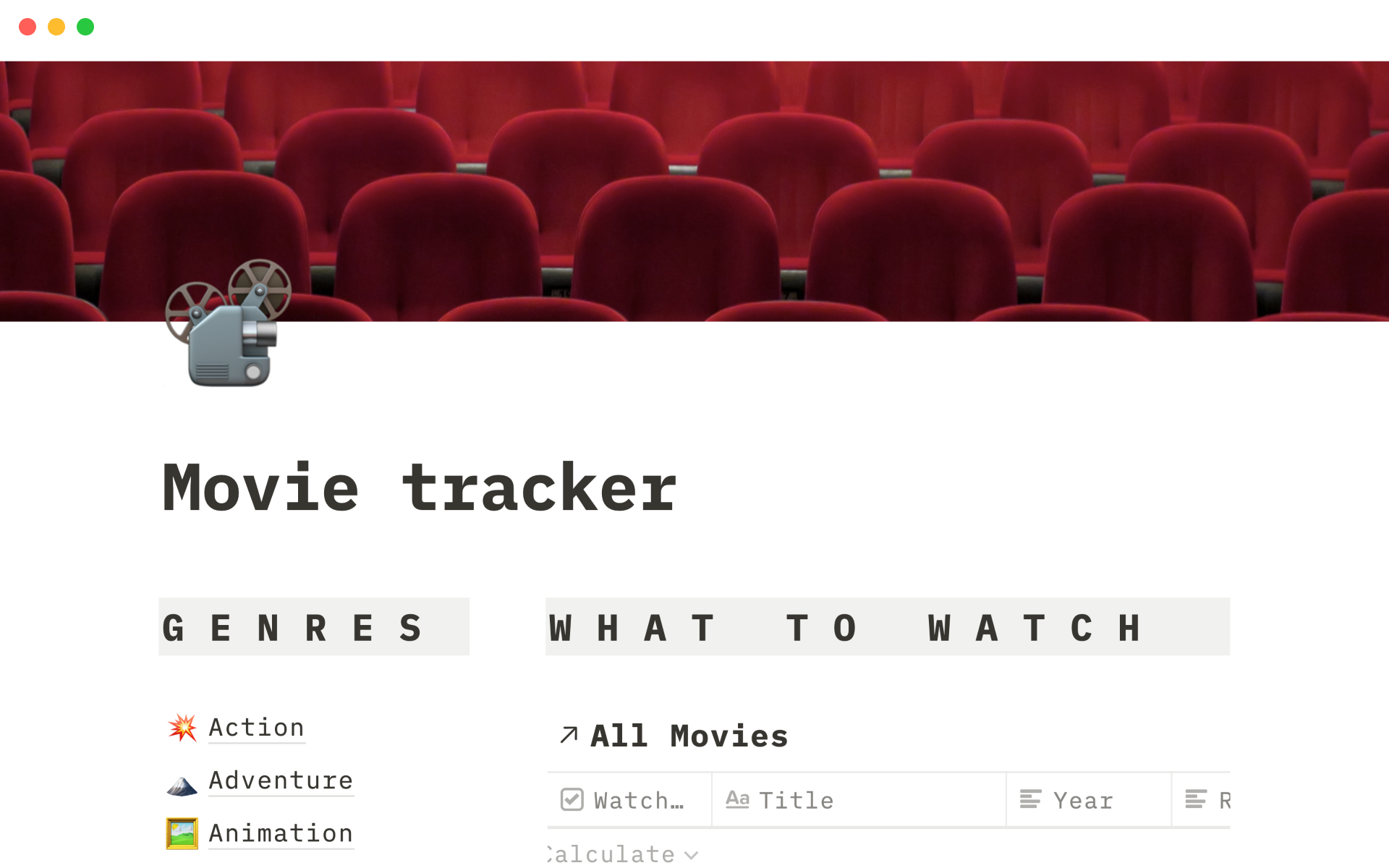 FREE, Watchlist Notion Template, Anime, TV & Movie Tracker