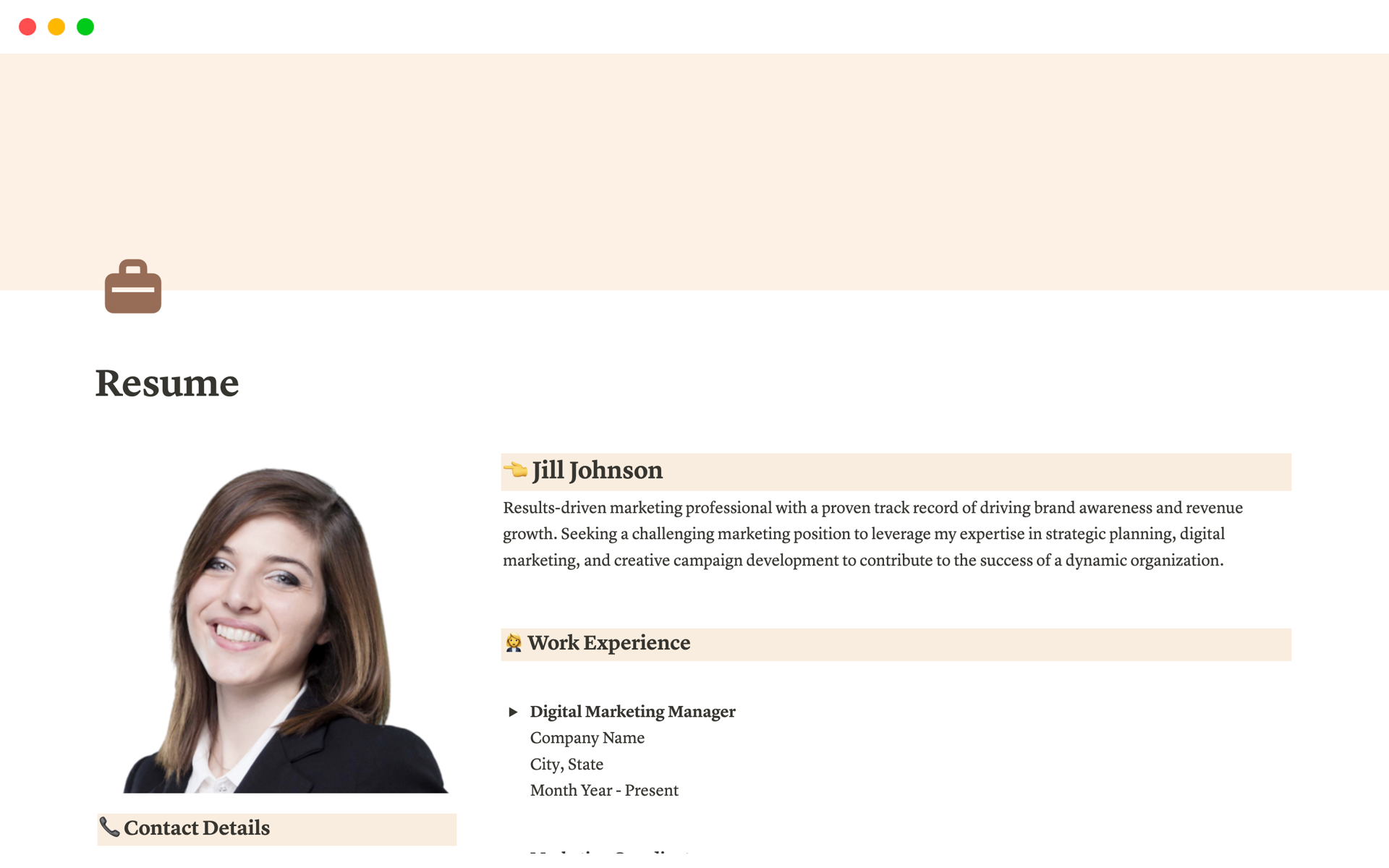 Simple Resume Notion Template