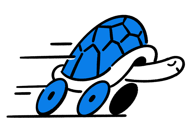 Illustration d’une tortue lancée à grande vitesse