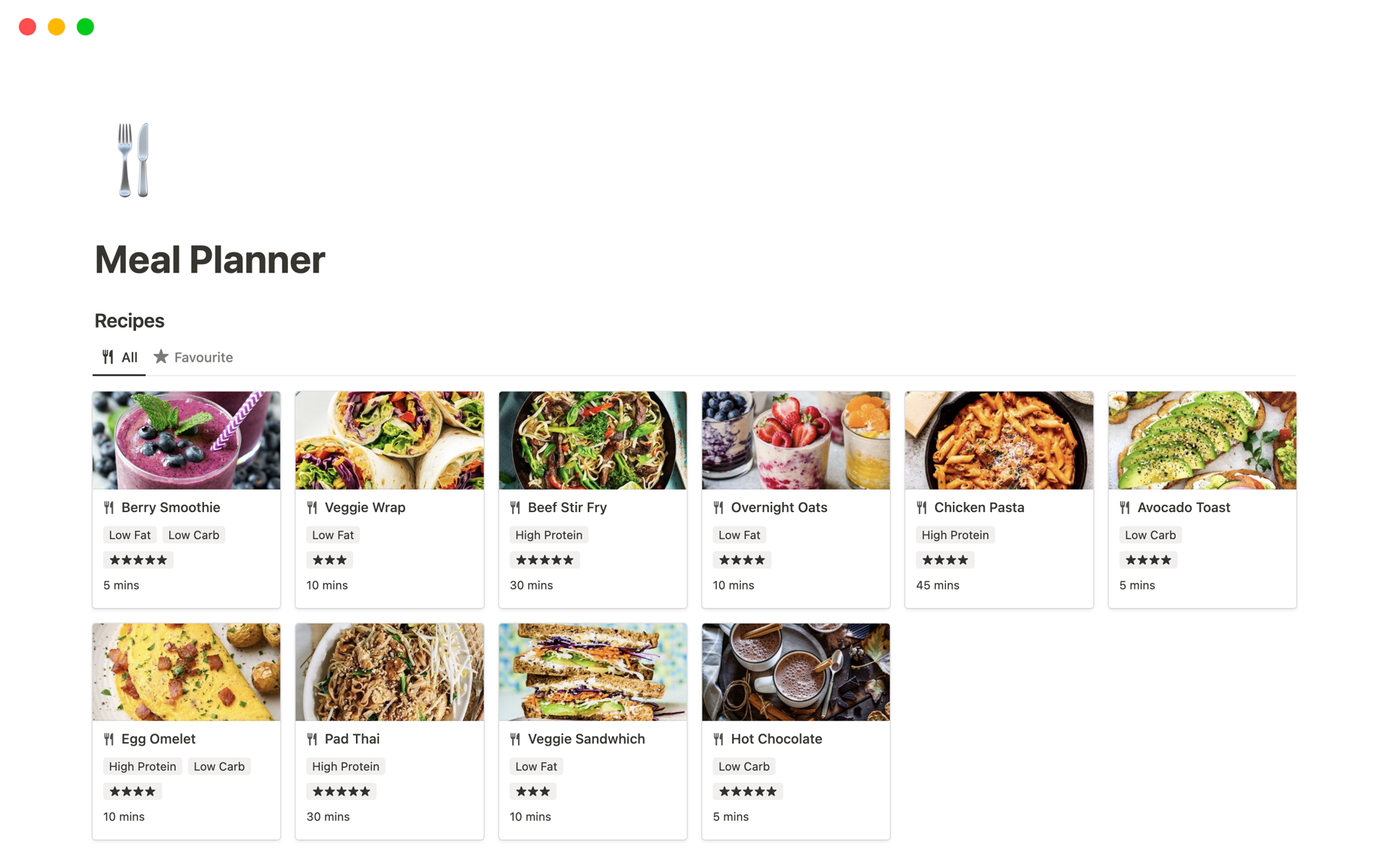 Meal Planner  Notion Template
