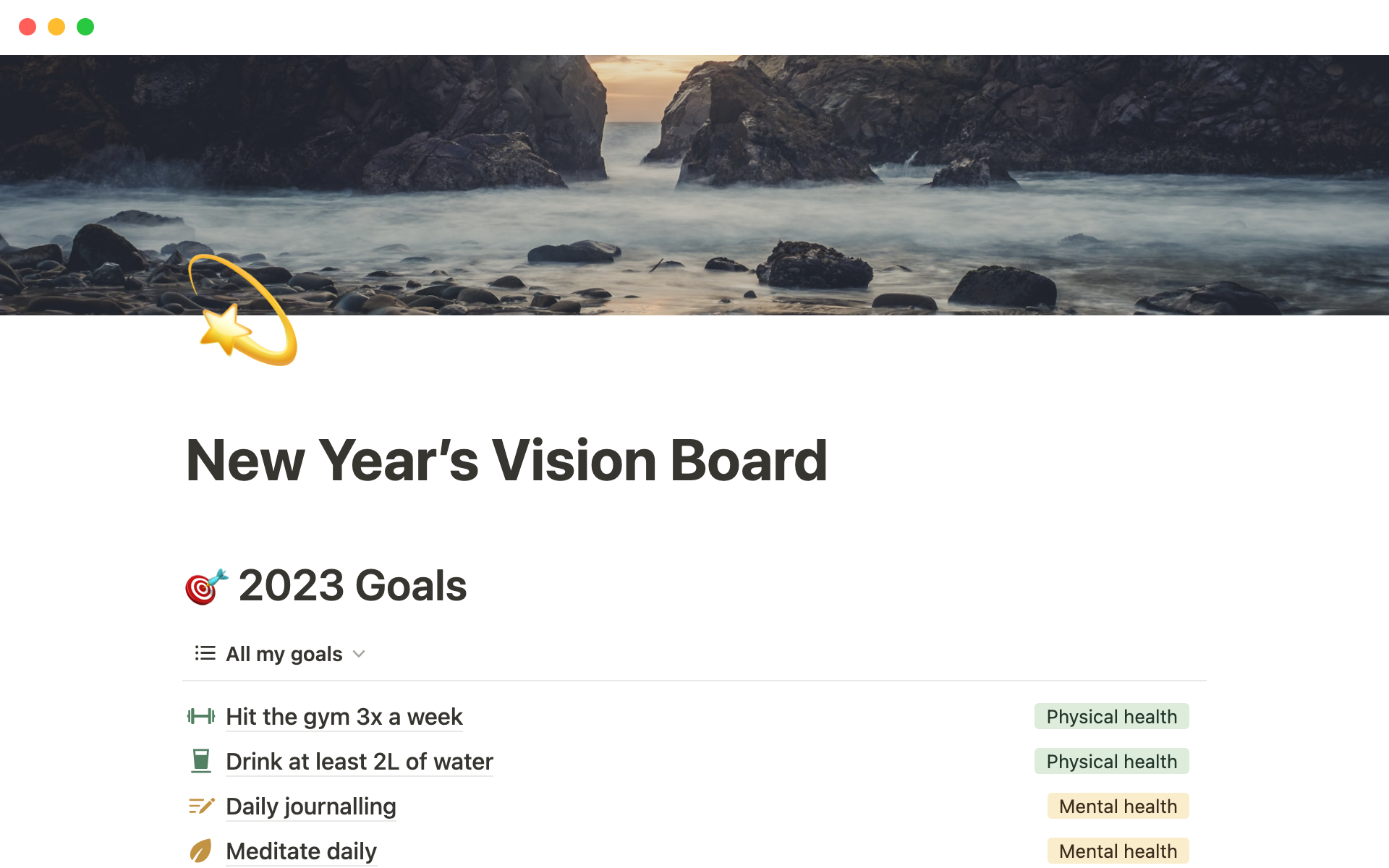 vision board  Notion Template