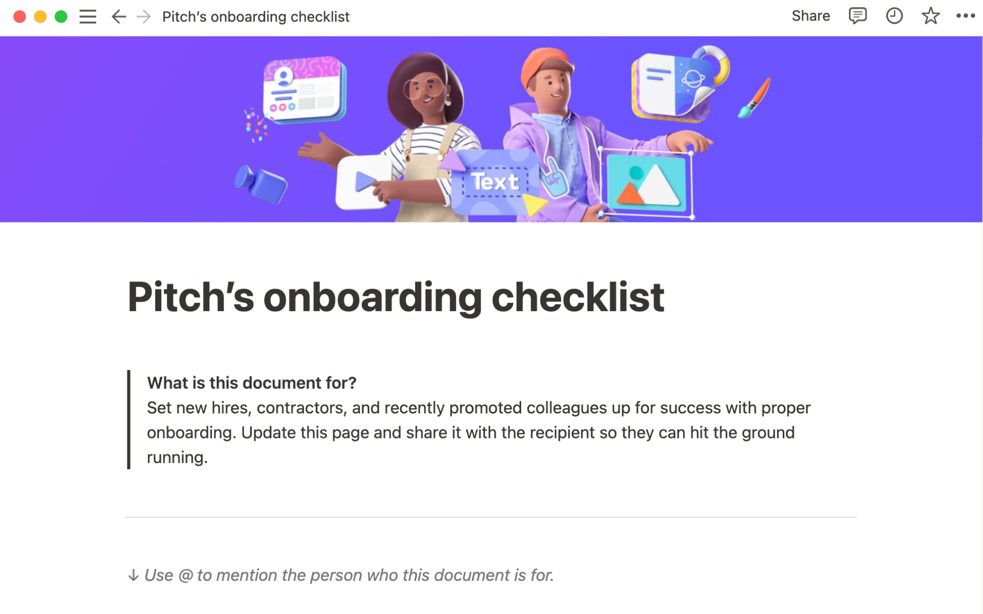 Notion Template Gallery Pitch s onboarding checklist