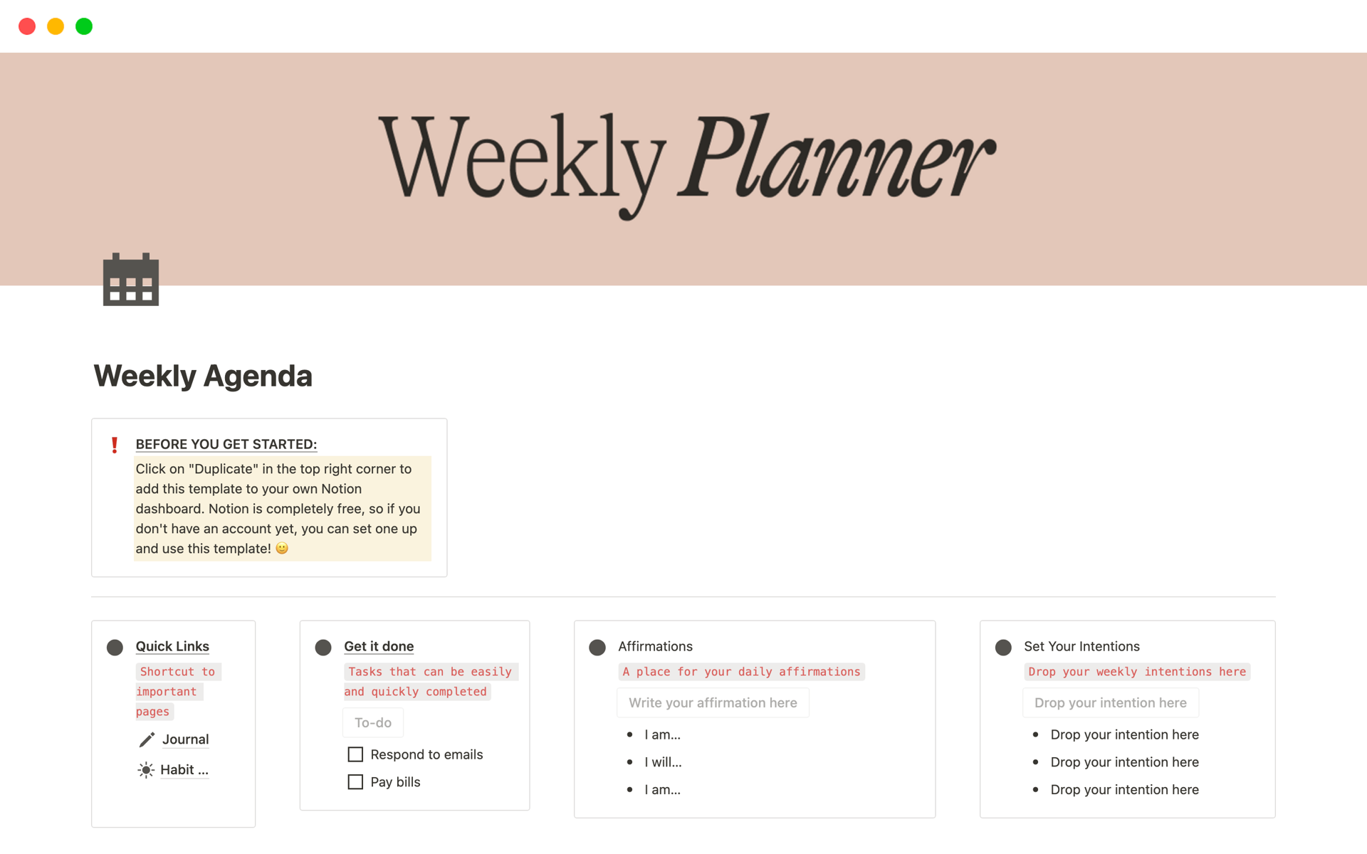 WEEKLY PLANNER  Notion Template