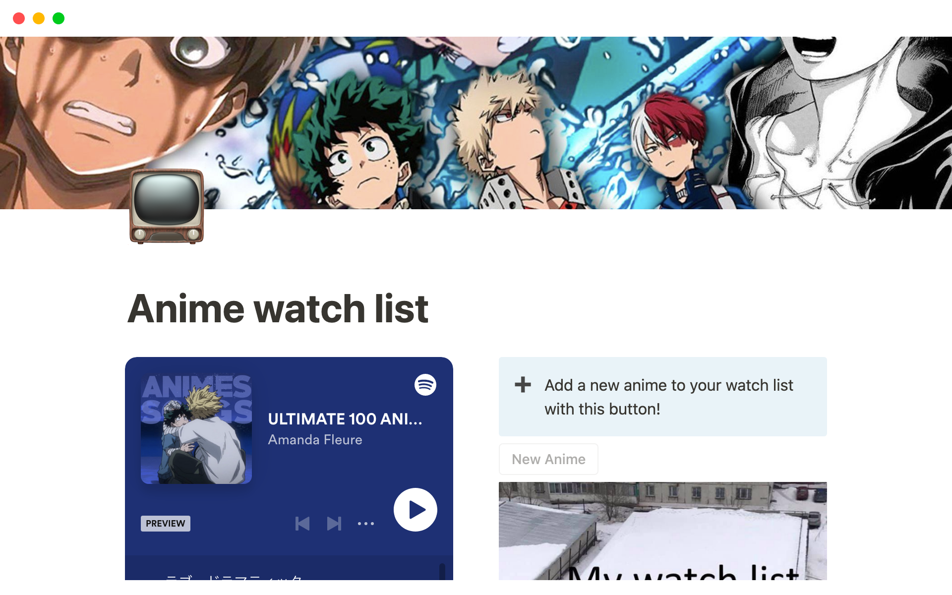 Moved my Anime Watch List from MAL to Notion  rNotion