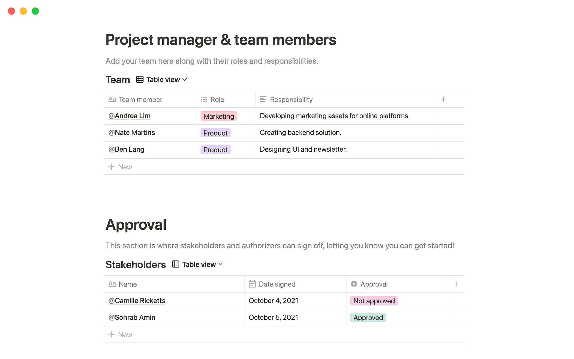 Notion Template Gallery – Project charter template