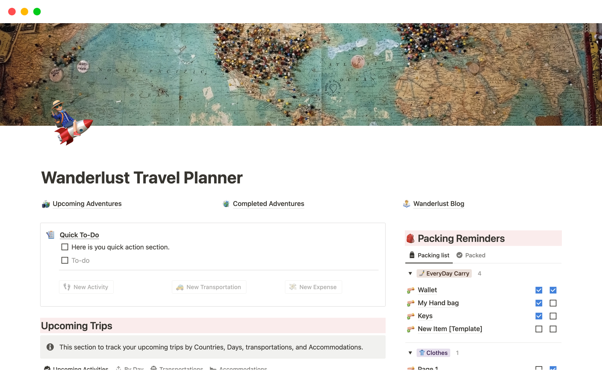 Wanderlust Personal Travel Planner - tosomeplacenew