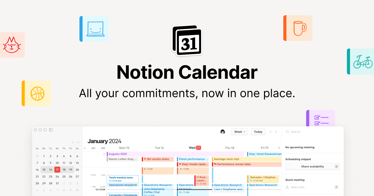 Currently, Notion Calendar integrates and syncs with Google Calendar accounts. Adding support for other calendar providers such as Outlook and iCloud 