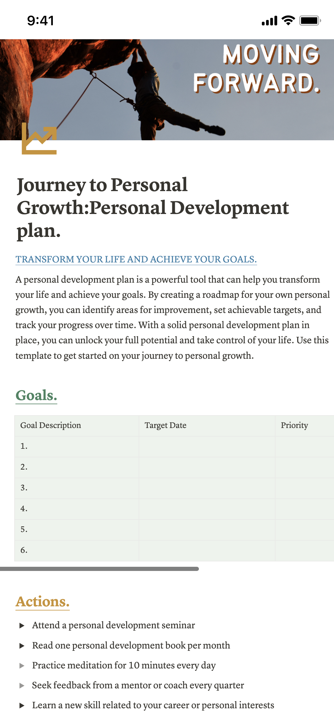 Galeria de modelos do Notion — Personal growth plan