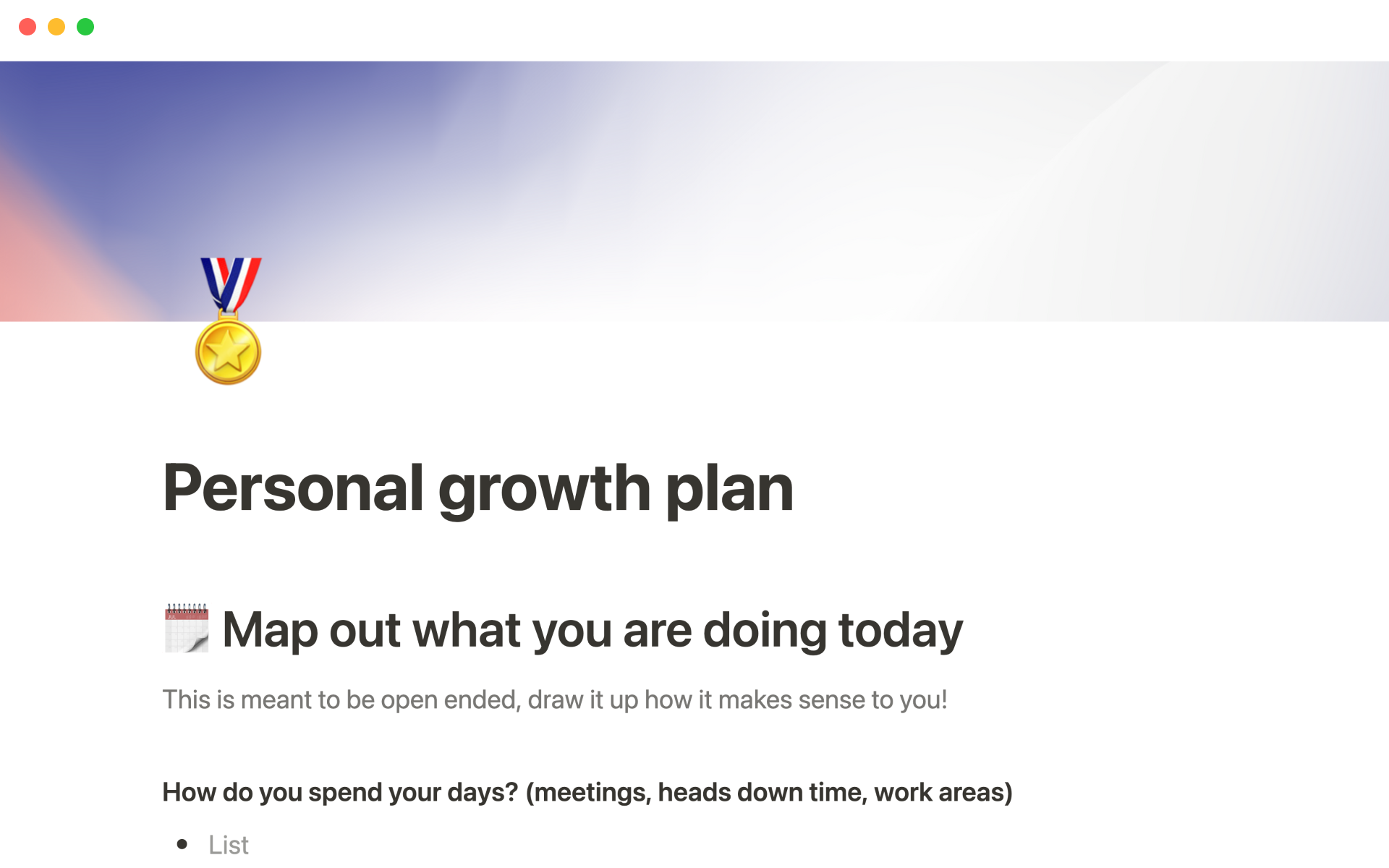 Galeria de modelos do Notion — Personal growth plan