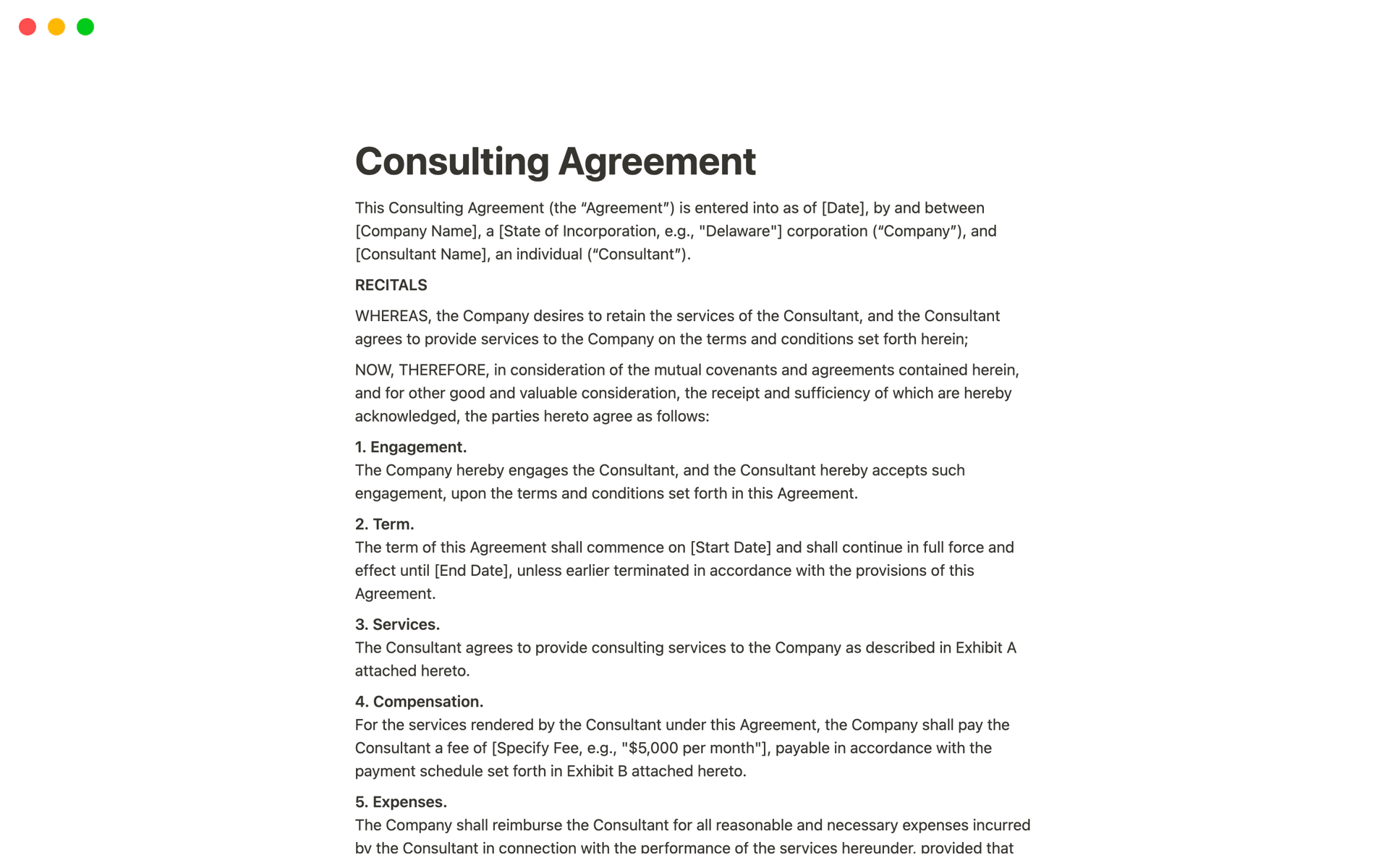 template consulting agreement