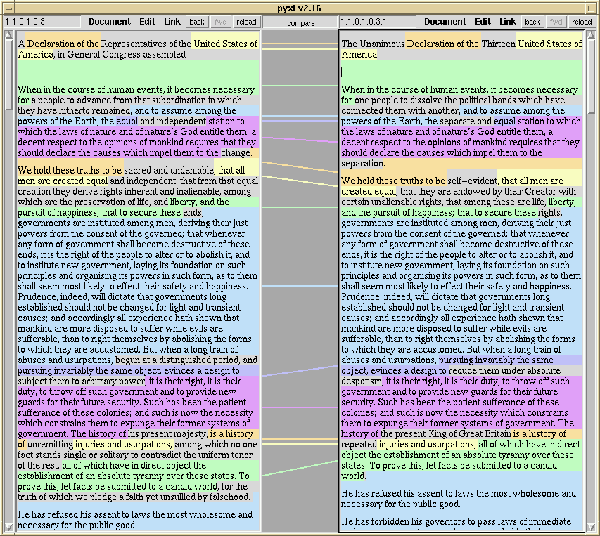 Xanadu Green showing first and last drafts of the Declaration of Independence.