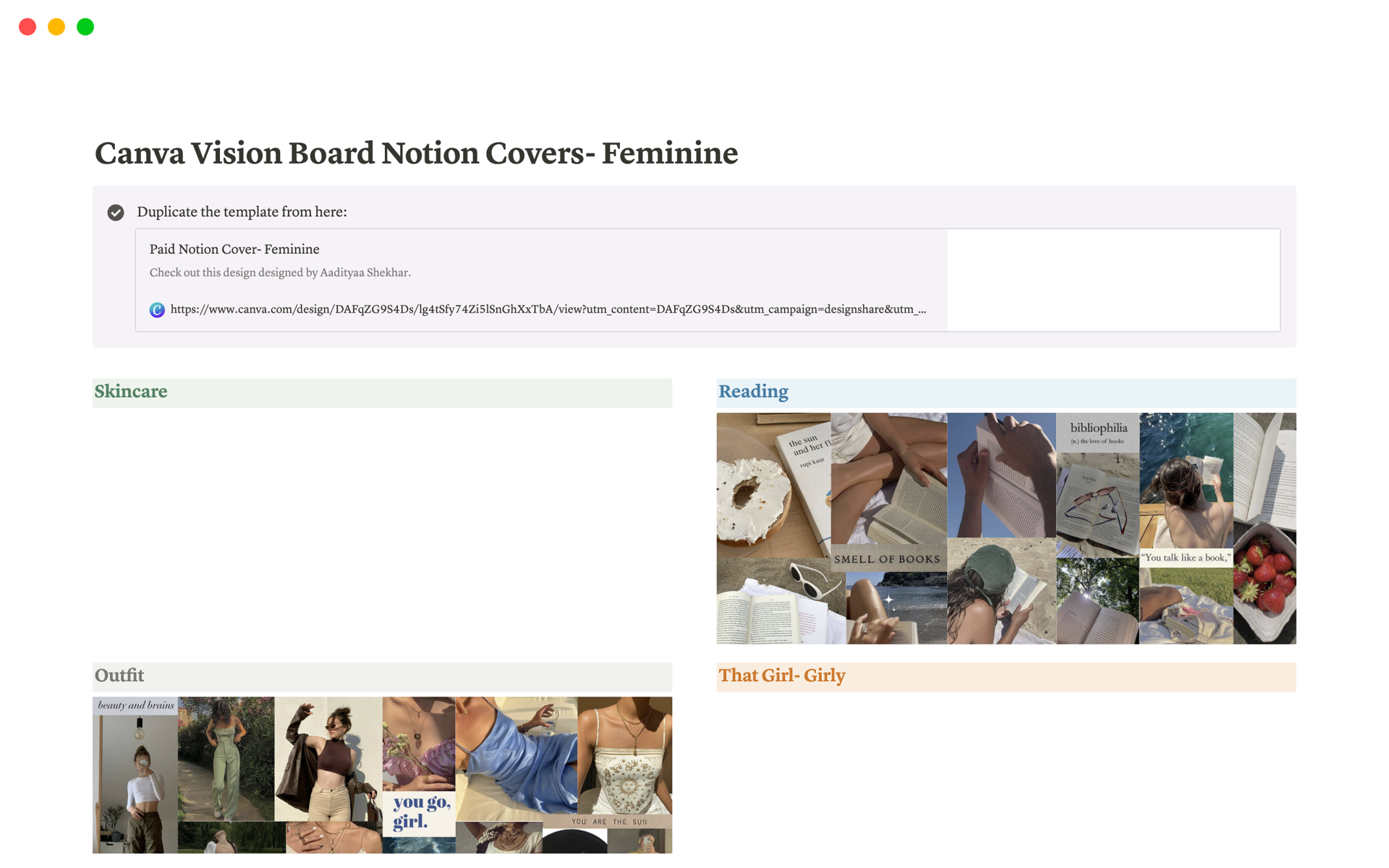 Vision board  Notion Template