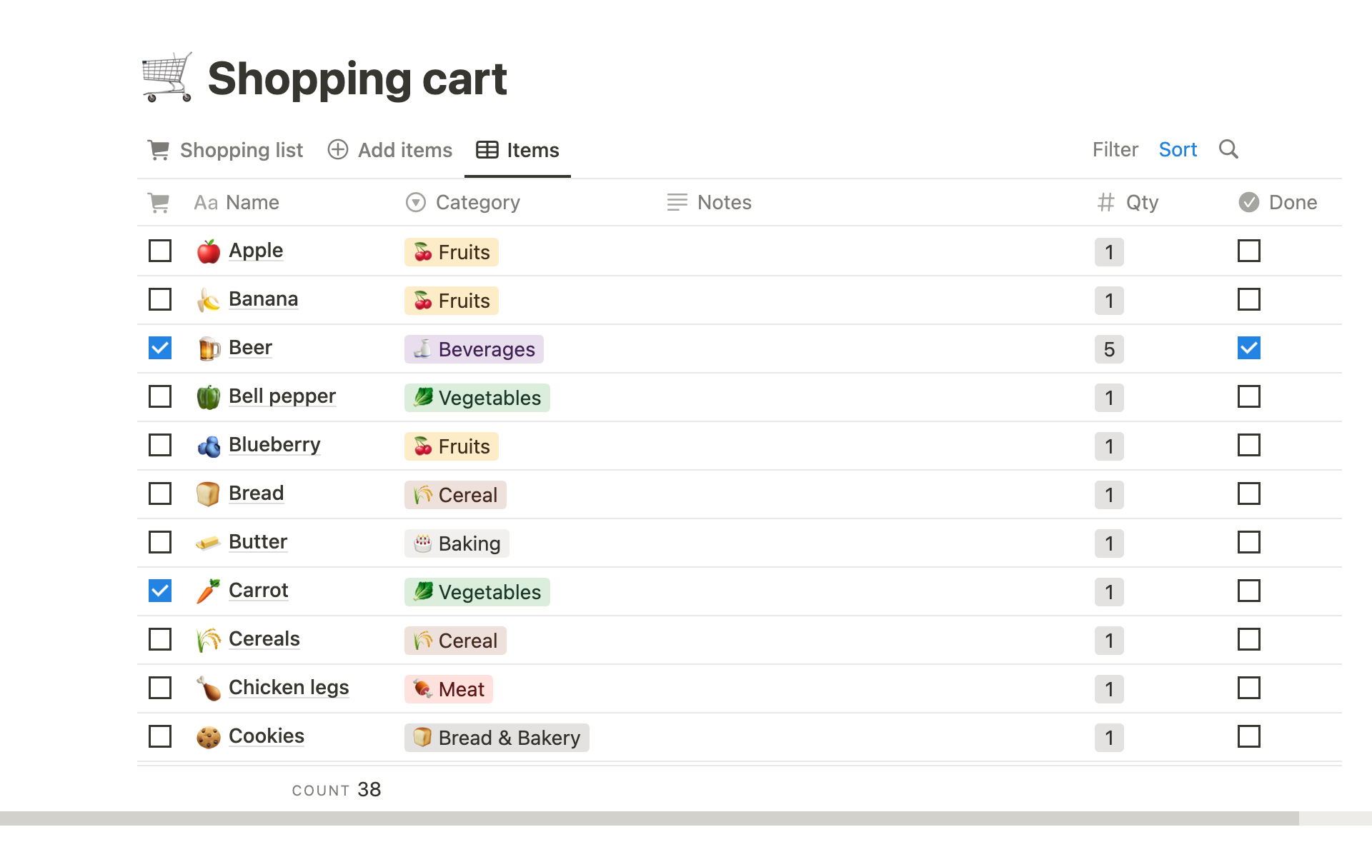 Notion Template Gallery Simple shopping list