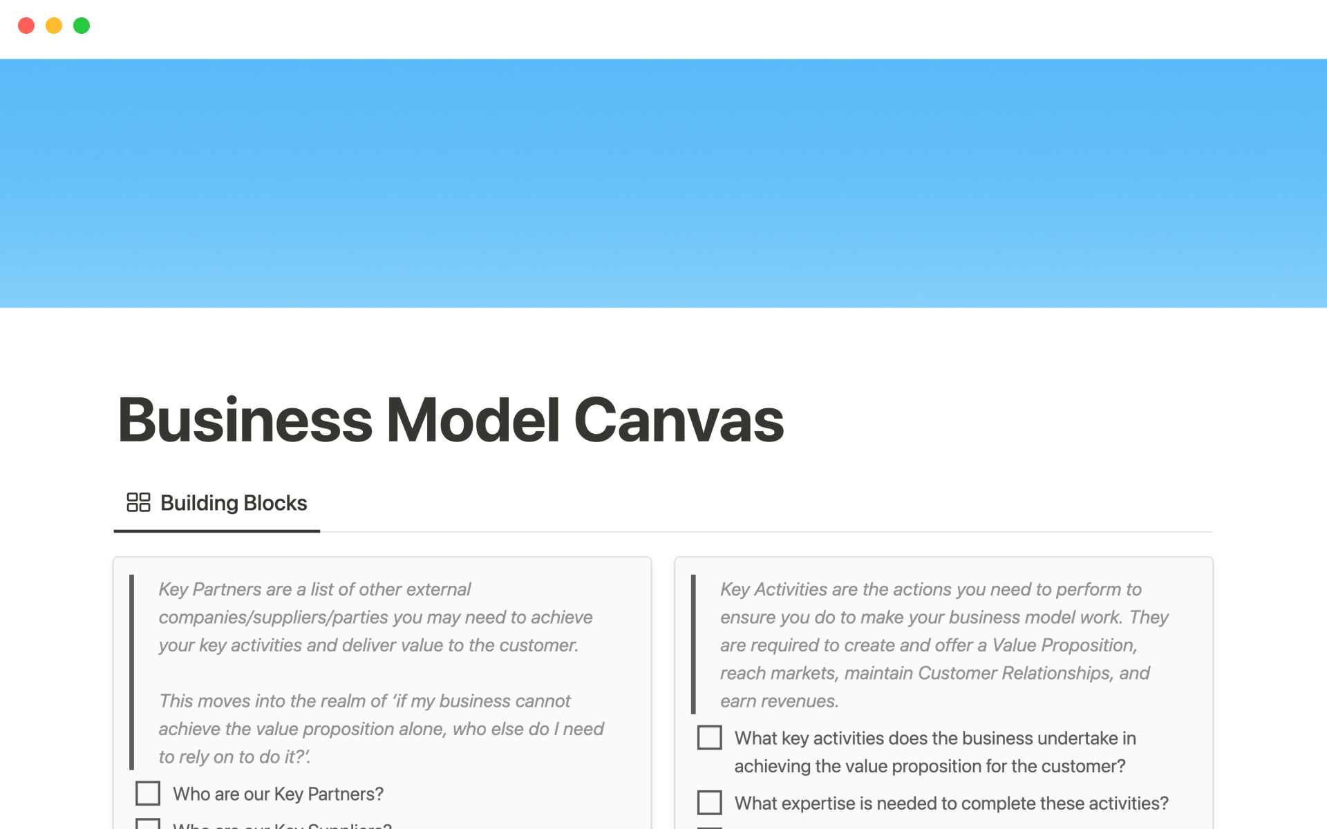 Notion Template Gallery – Business model canvas