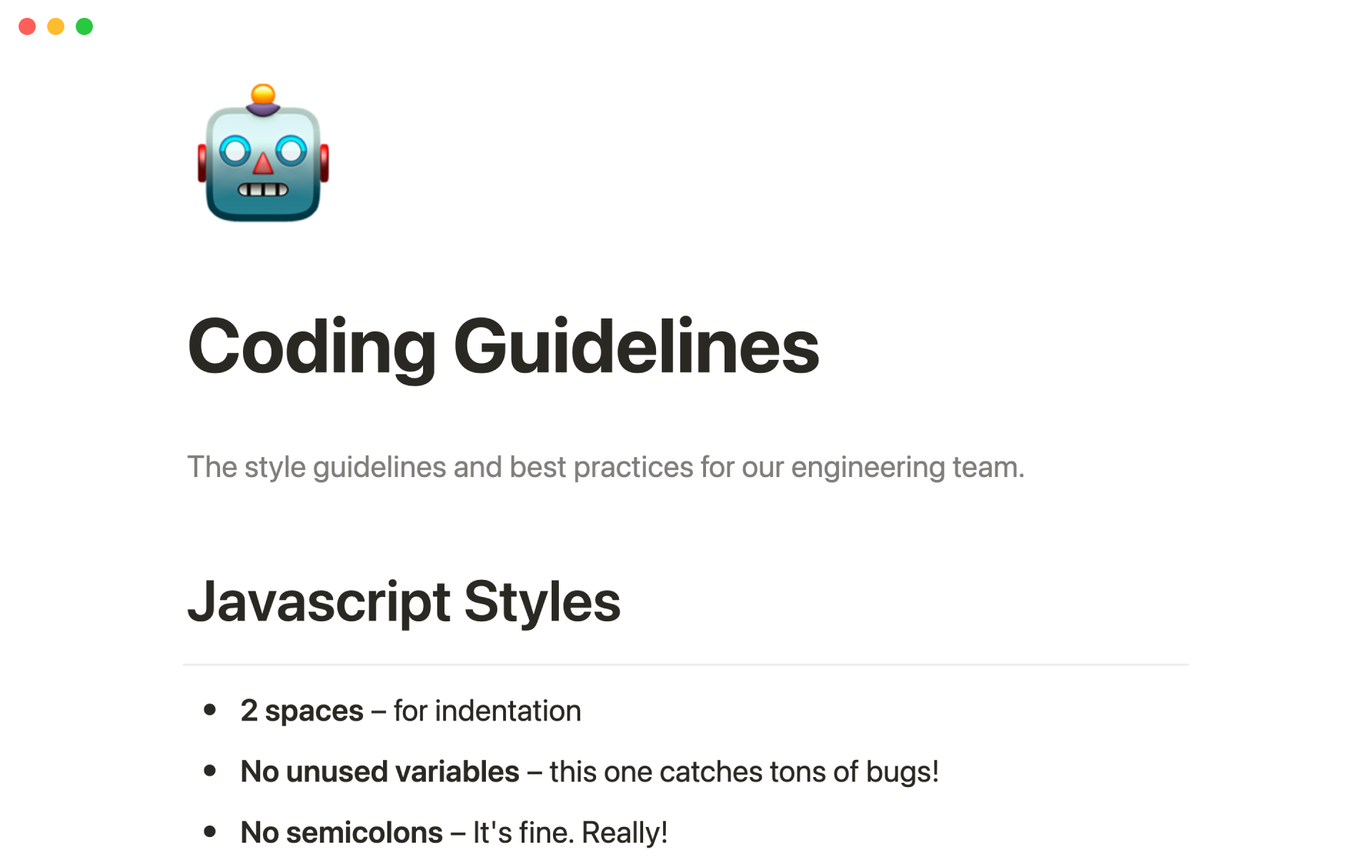 Notion Template Gallery Coding guidelines