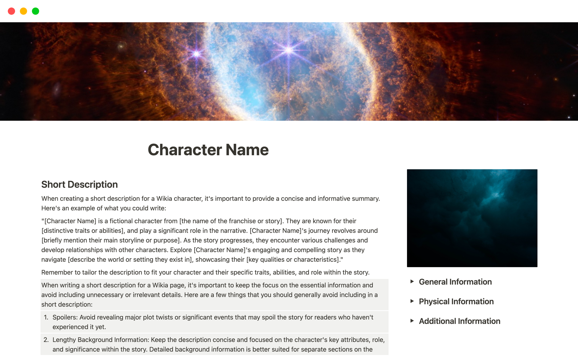 Profile Bio Template, Wiki