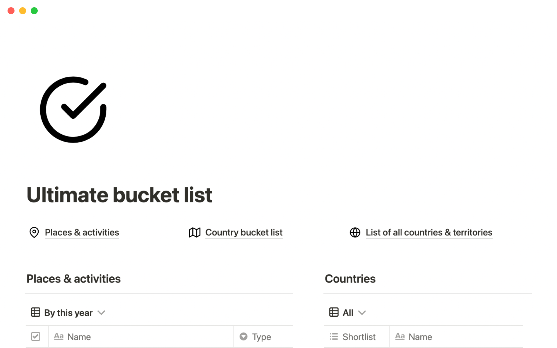 Travel Bucket List Template