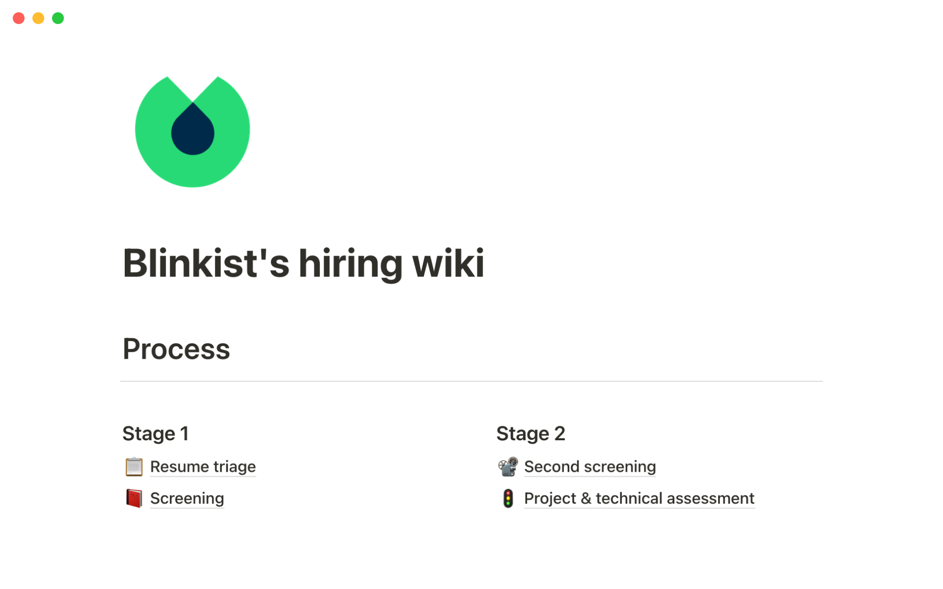 Notion Template Gallery – Blinkist's Hiring Wiki