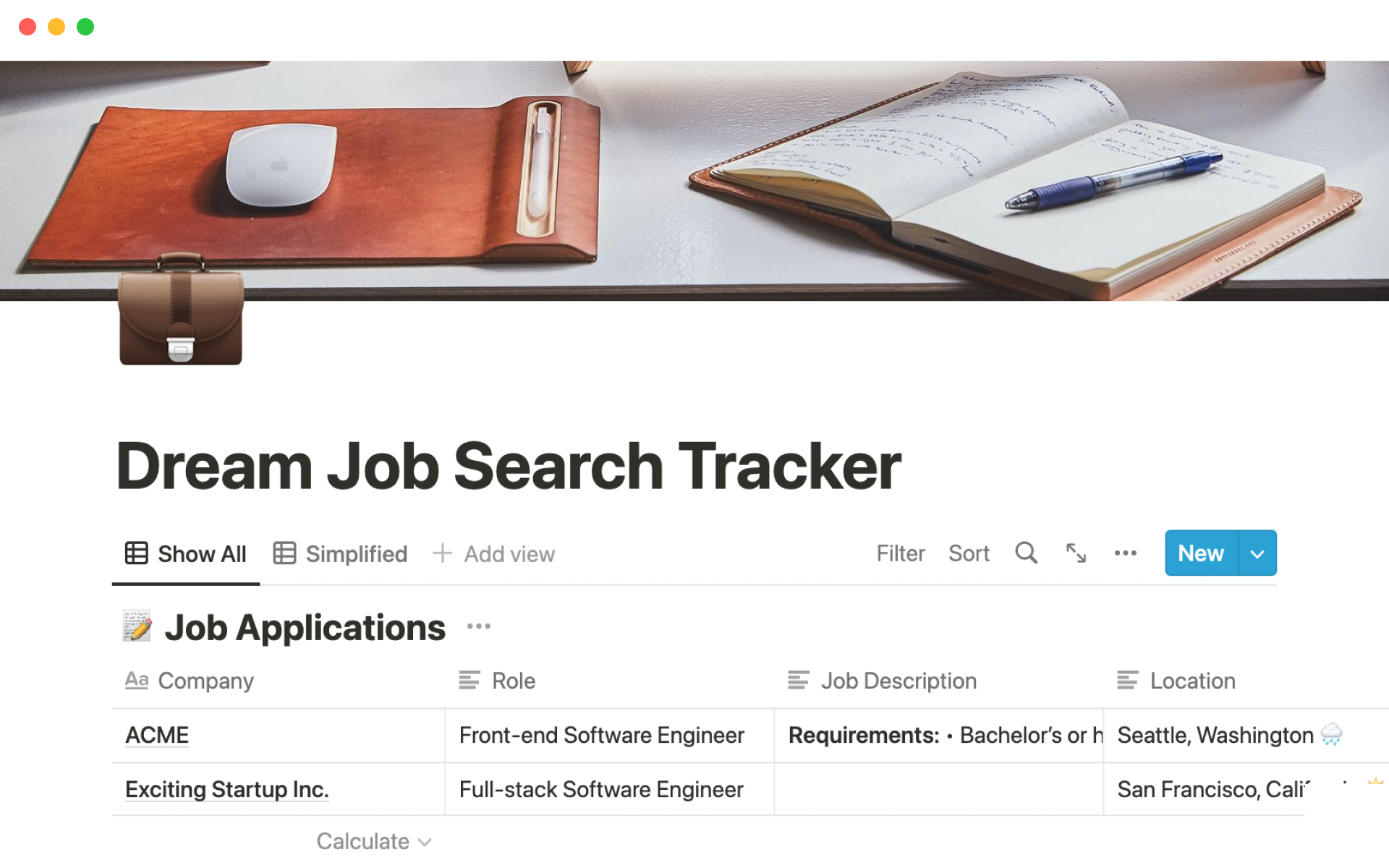 Notion Template Gallery Dream job search tracker