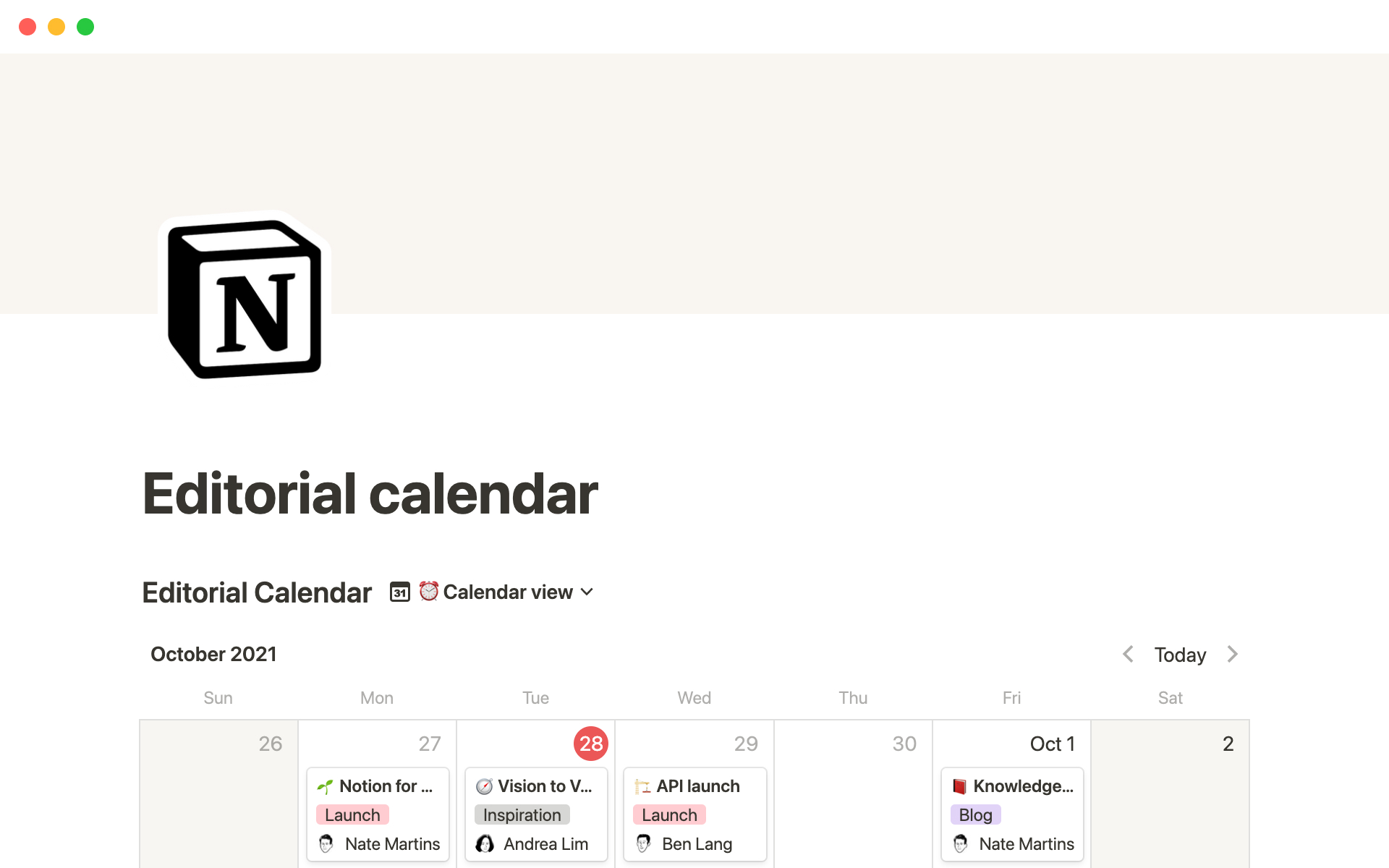 Notion Social Media Calendar Template