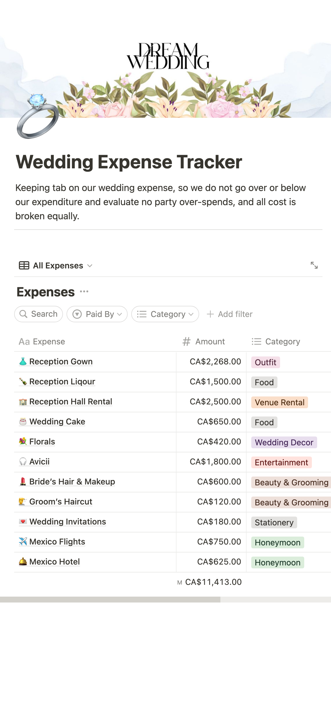 Simple Wedding Expense Tracker Template by Imtiaz Raqib Notion