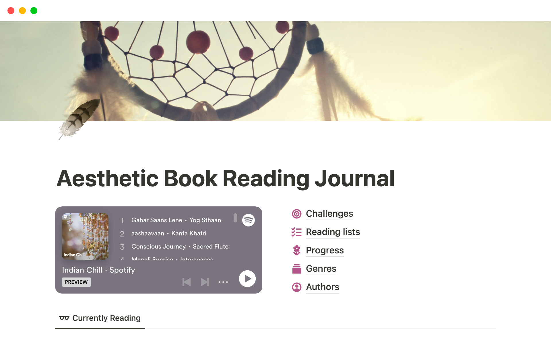 Aesthetic Book Reading Journal