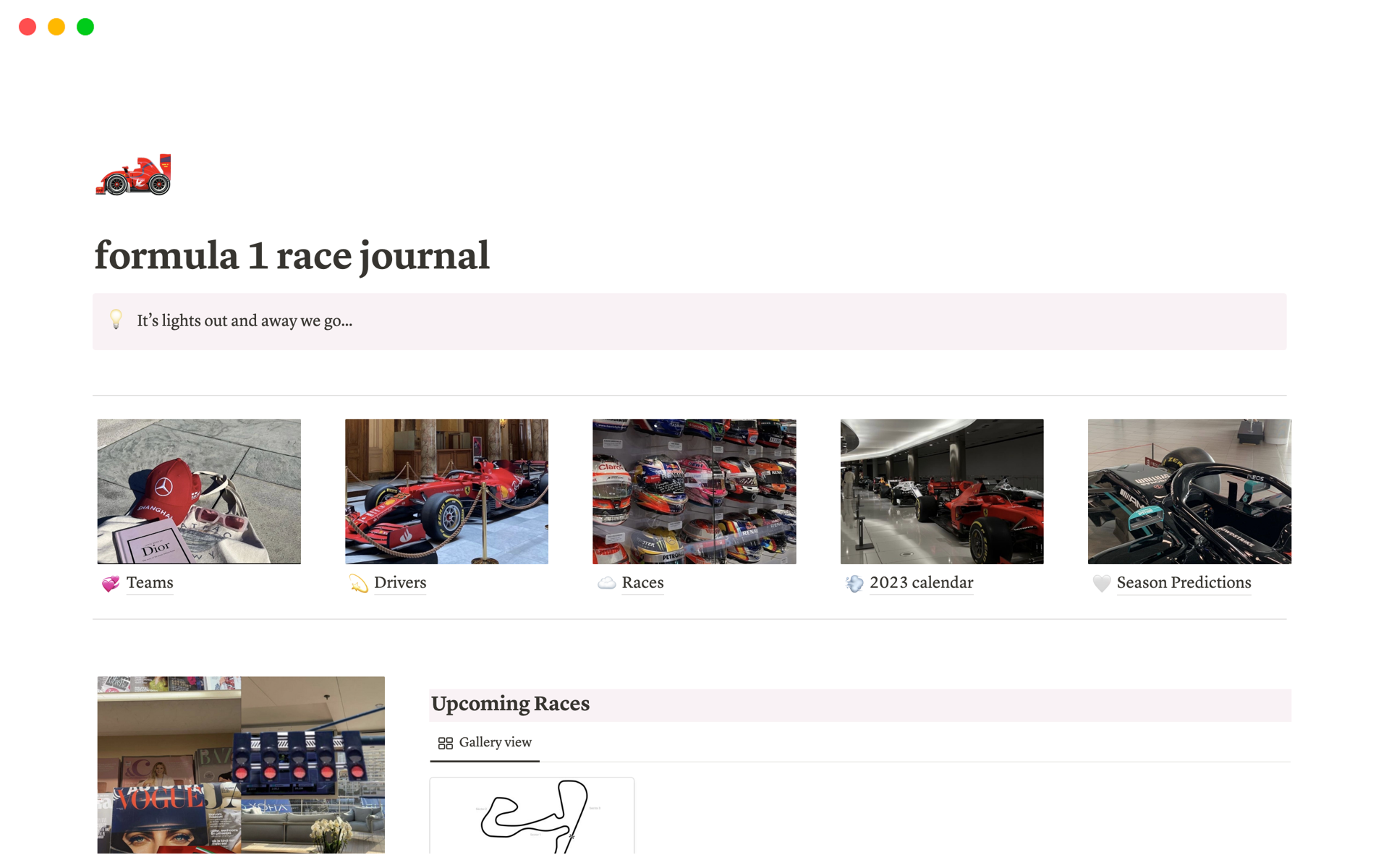 2023 F1 / Formula 1 race journal Notion Template