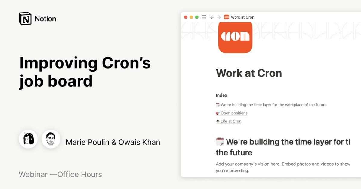 Notion Office Hours Improving Cron’s job board Notion inars