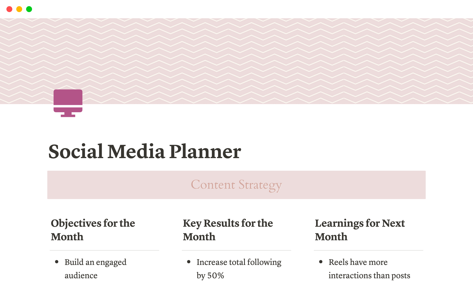 Notion (노션) 템플릿 갤러리 Notion Social Media Content Creation Planner