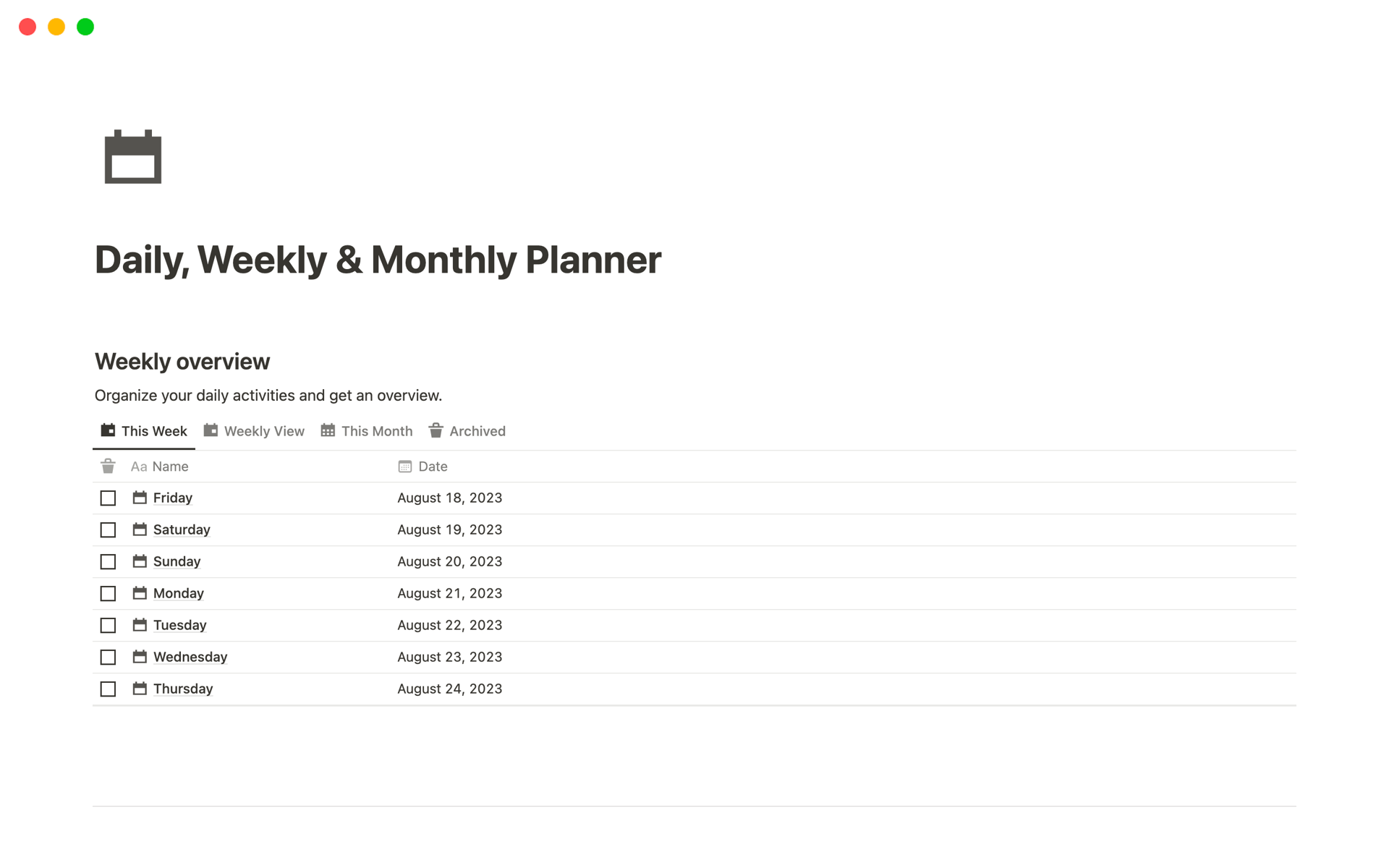 Daily Planner  Notion Template