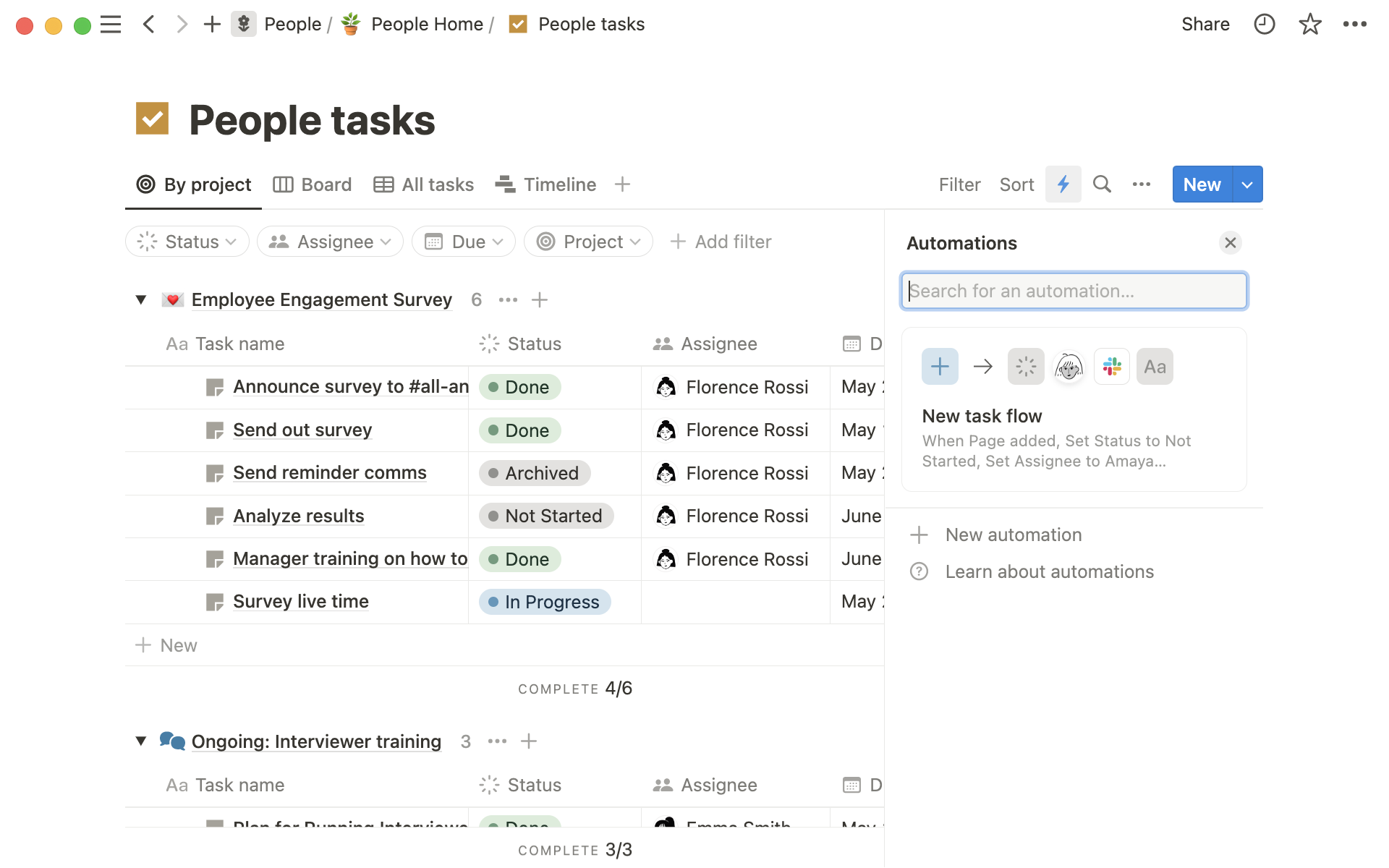 Create streamlined project management workflows using database automations