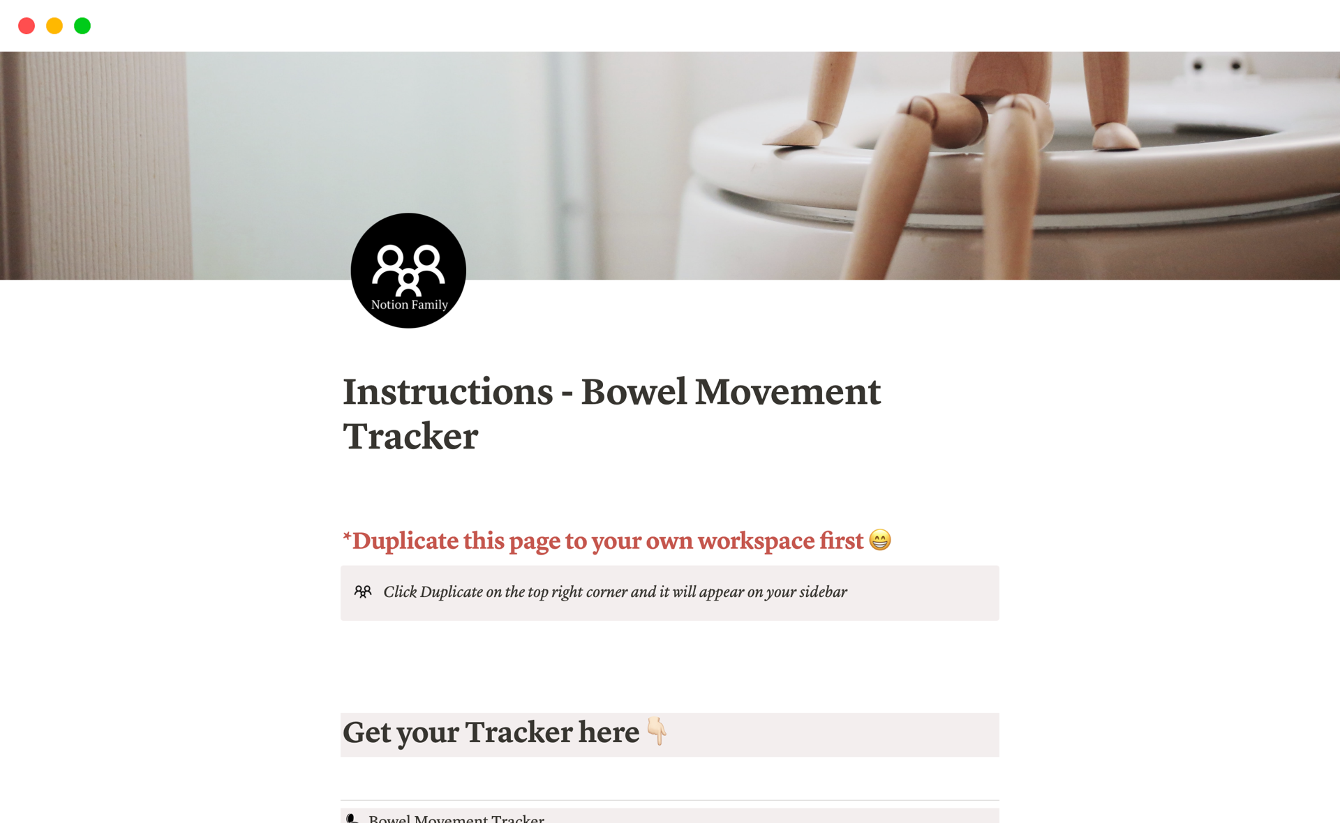 Galeria de modelos do Notion — Bowel Movement Tracker