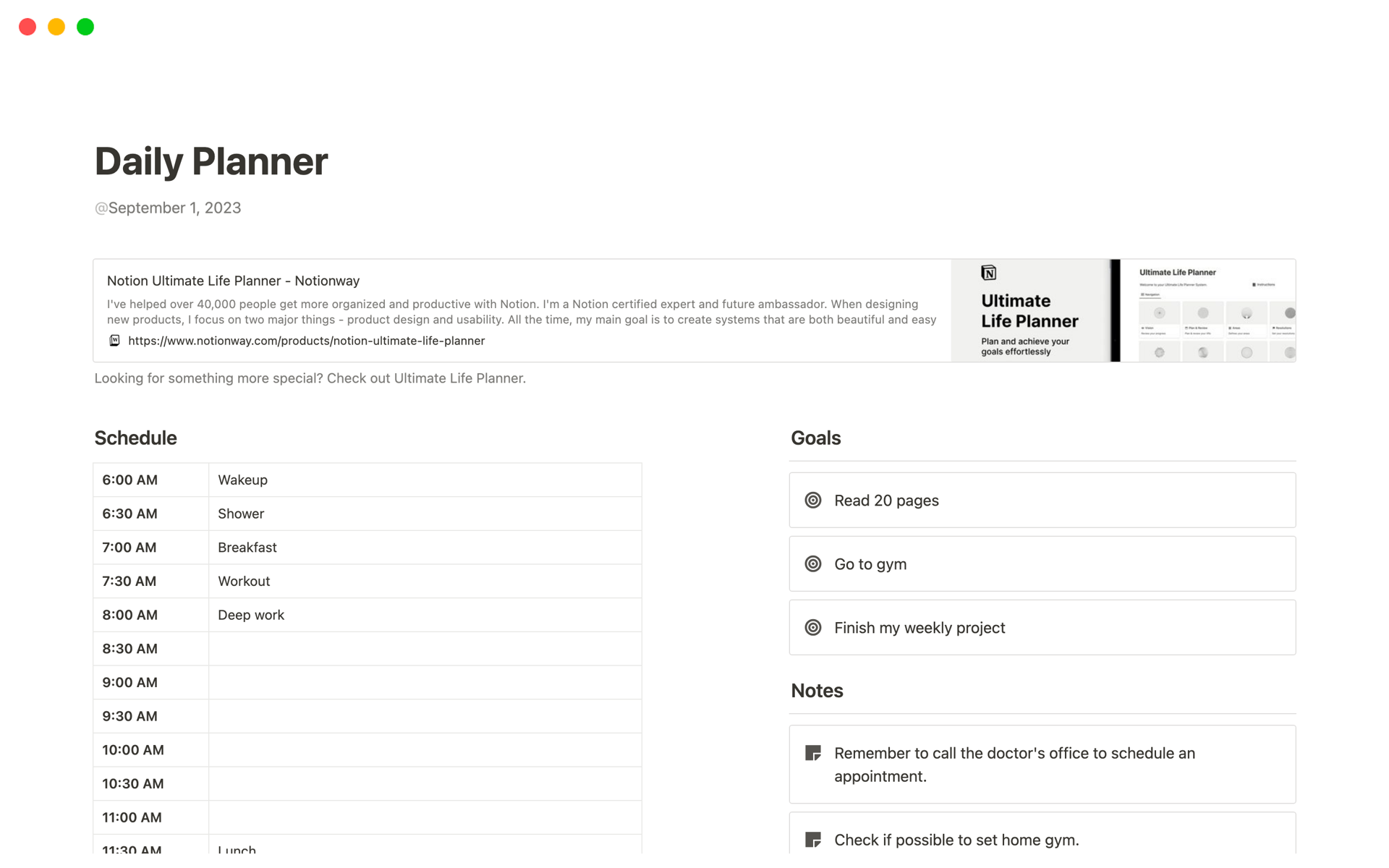 Daily Planner  Notion Template