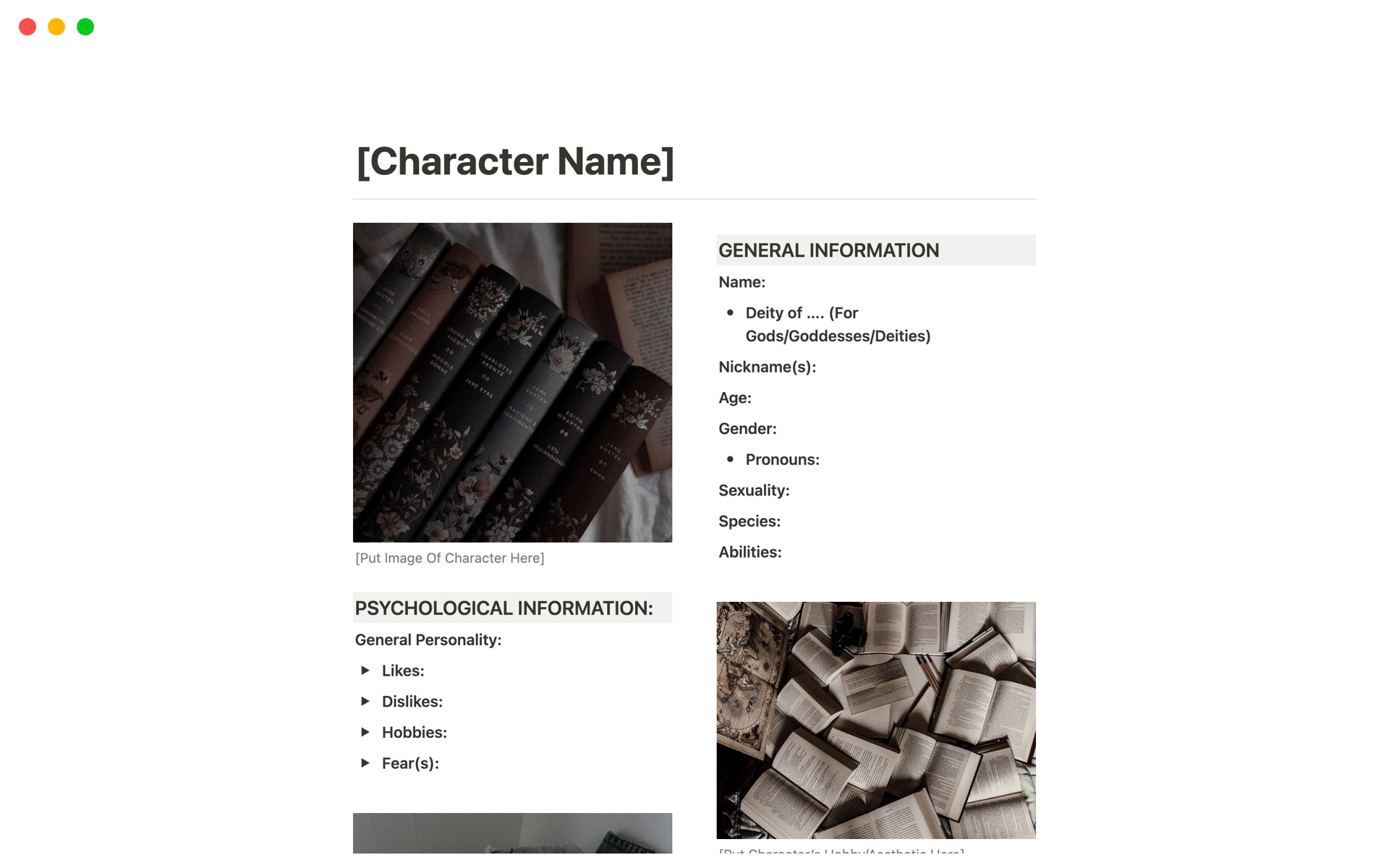 Character Sheet Template Notion Template