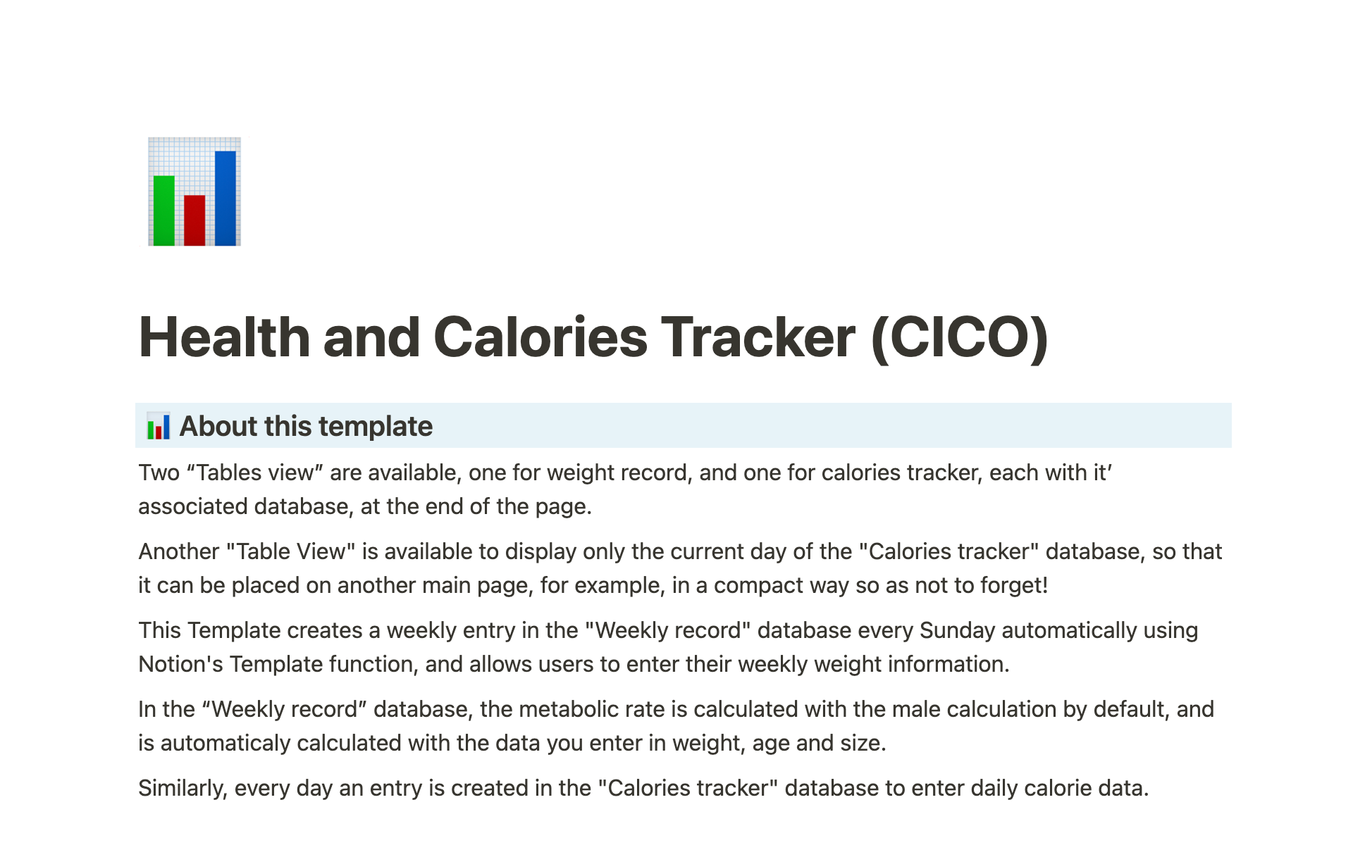 Notion Template Gallery Health and Calories Tracker (CICO)