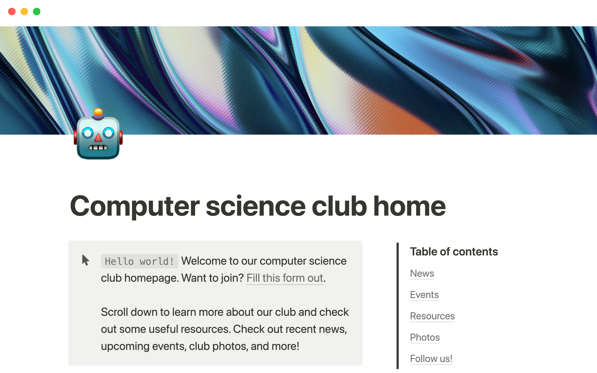Notion Template Gallery Computer science club home