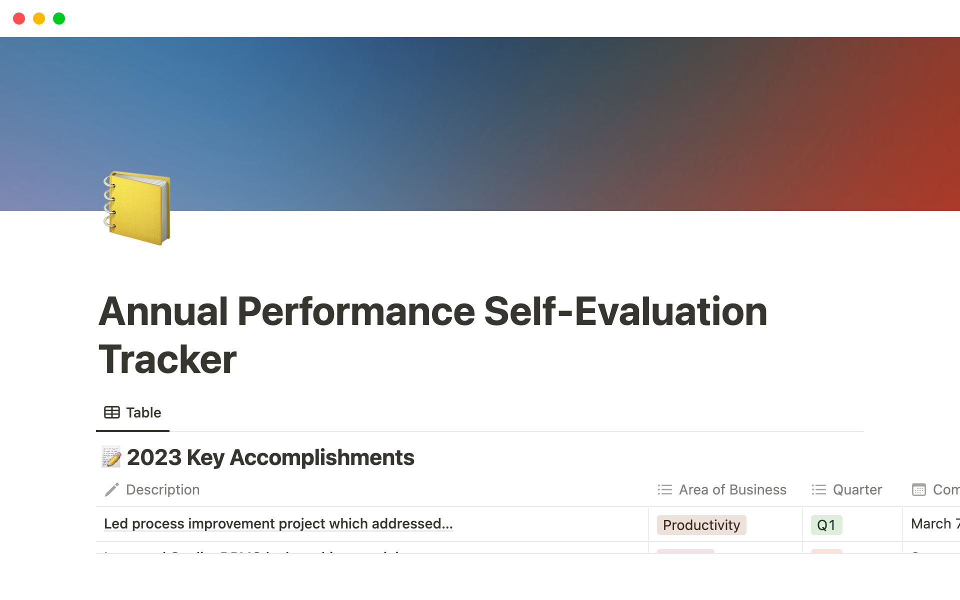 Annual Performance Self-Tracker のプレビュー