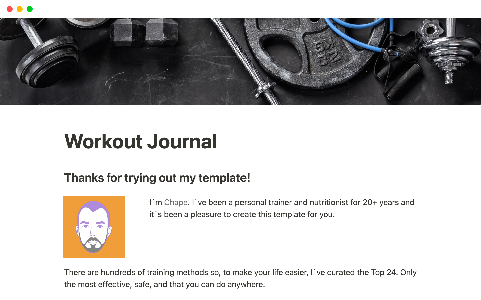 Workout Journal  Notion Template