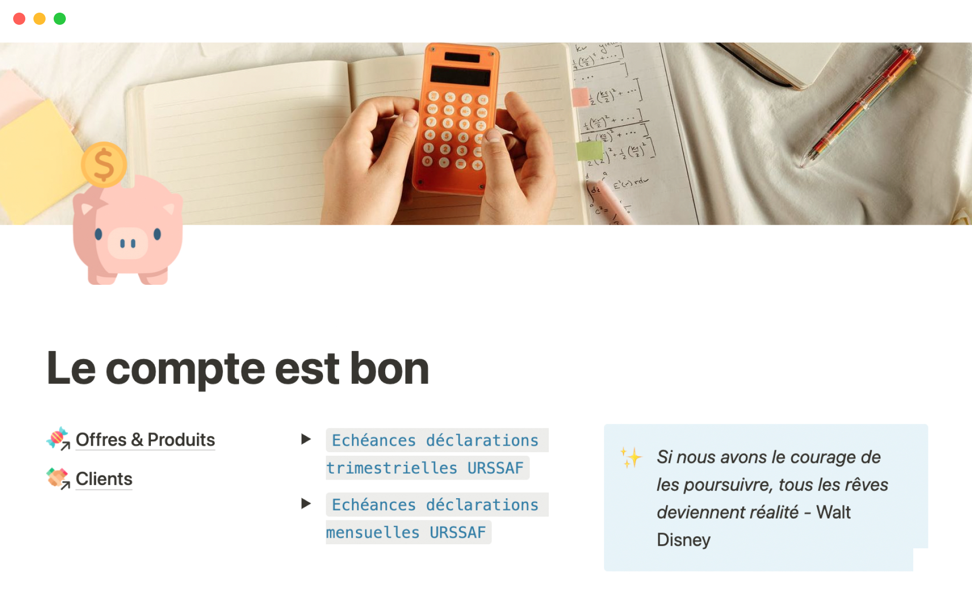 Notion (노션) 템플릿 갤러리 Le compte est bon (Finances pro)