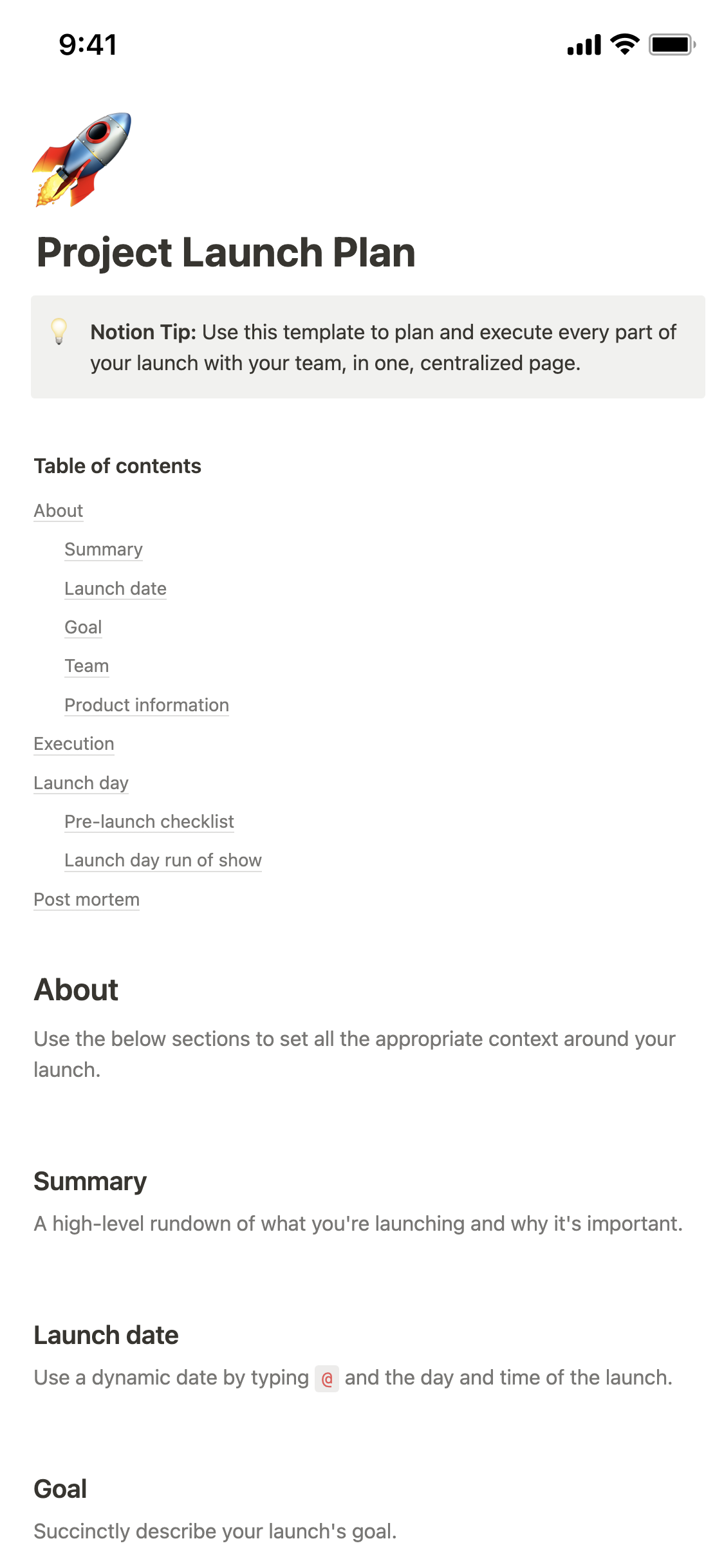 Notion Templates for Launch