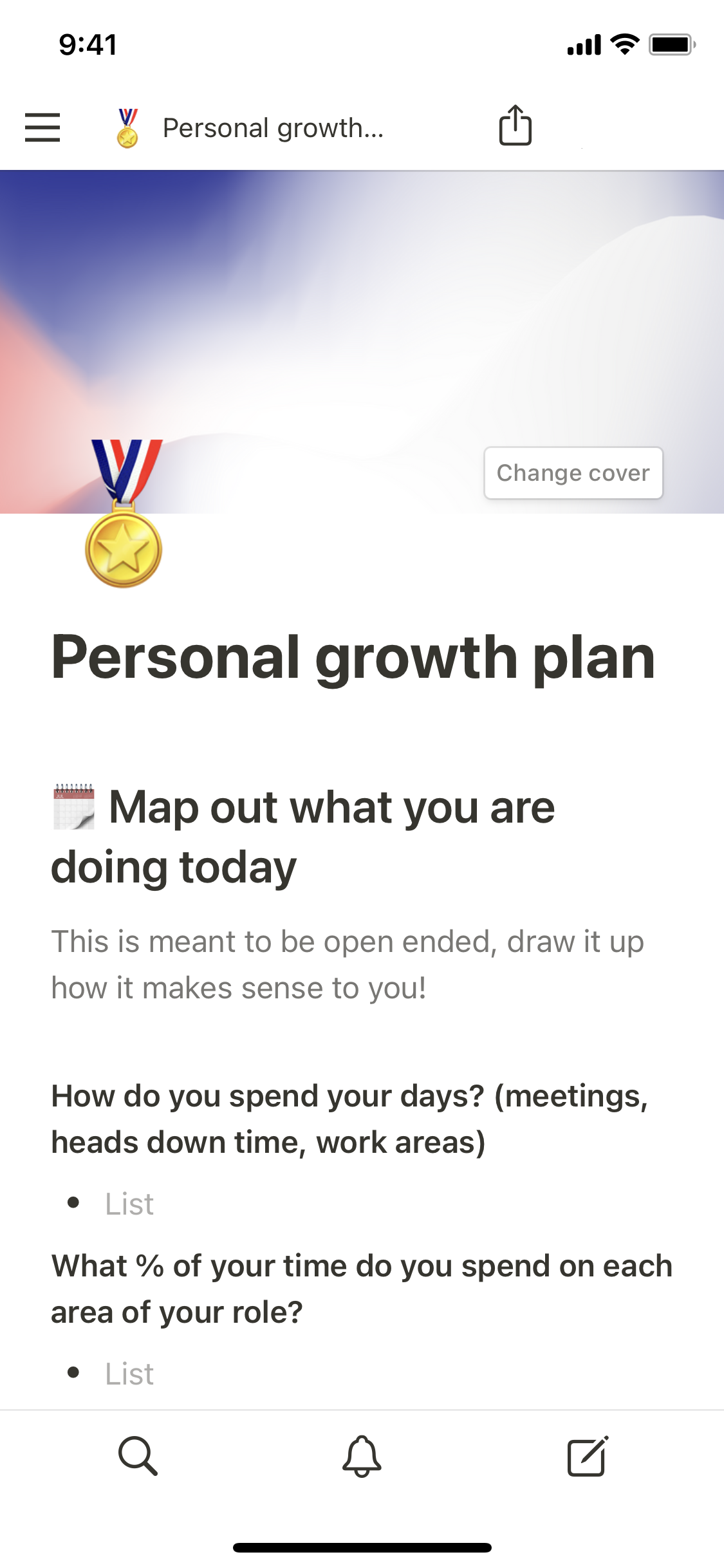 Galeria de modelos do Notion — Personal growth plan