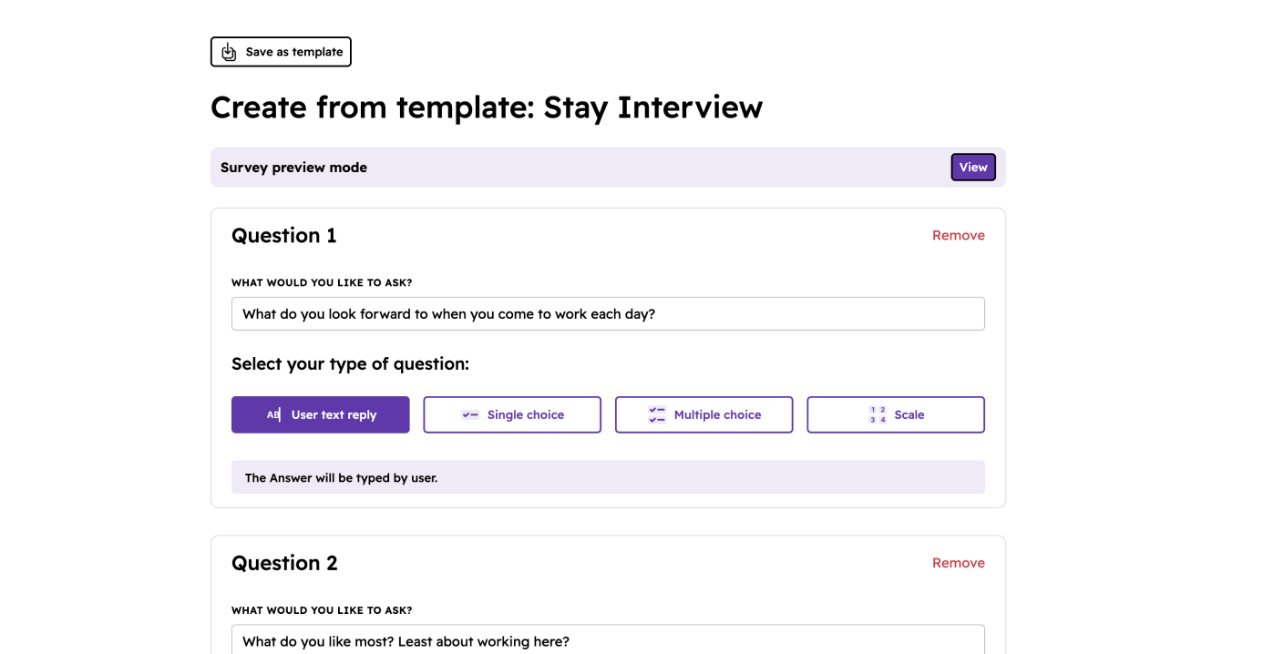 Review and edit the "Stay Interview" questionnaire