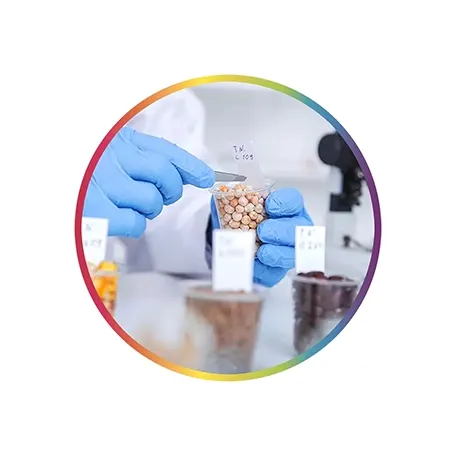  Person in a lab coat measuring ingredients 