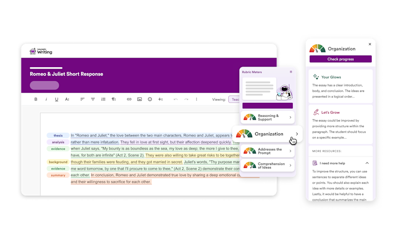 Give personalized feedback and in-the-moment tips to guide students to improve their writing.