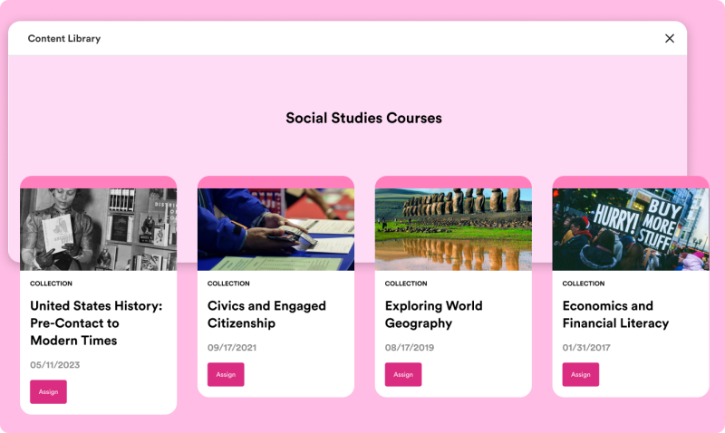 Browse thousands of diverse informational texts, videos, maps, and infographics from over 175 trusted publishers like National Geographic and Bloomberg—curated for courses from US History to Economics.