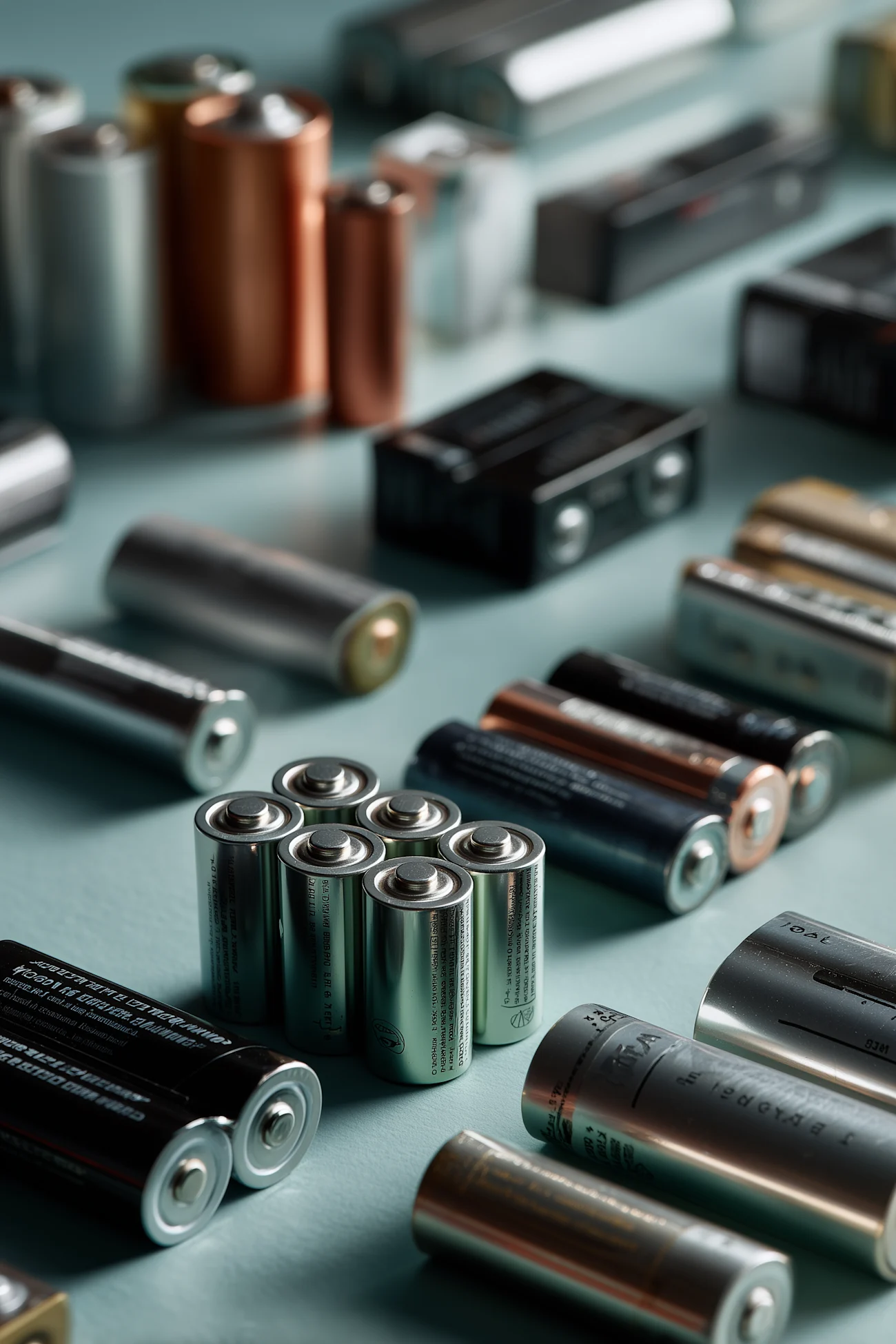 simon hansen dmt editorial still life of many batteries arranged